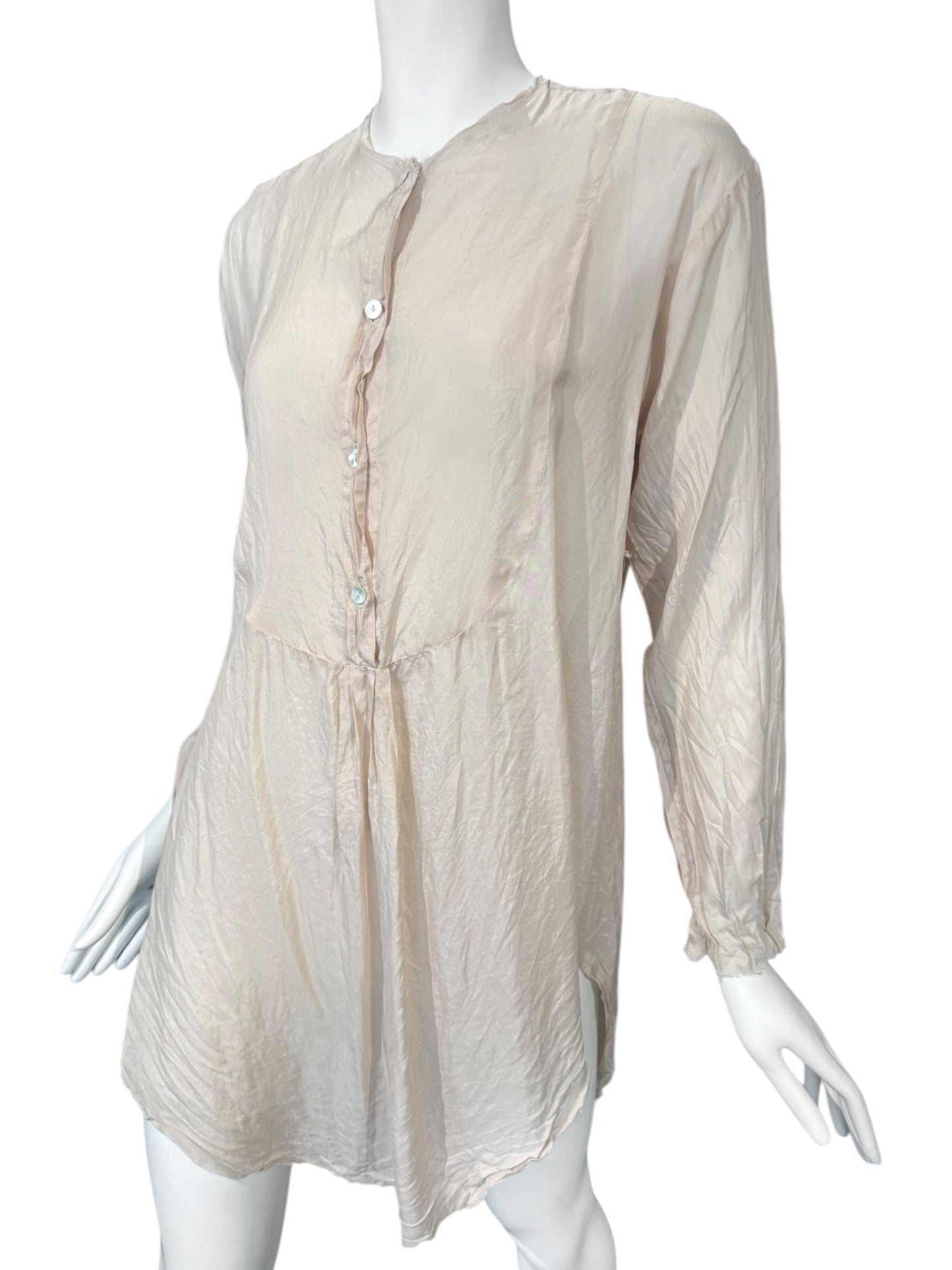 ELENA DAWSON 2010s PALE BLUSH SILK CRINKLED VICTORIAN-STYLE BLOUSE