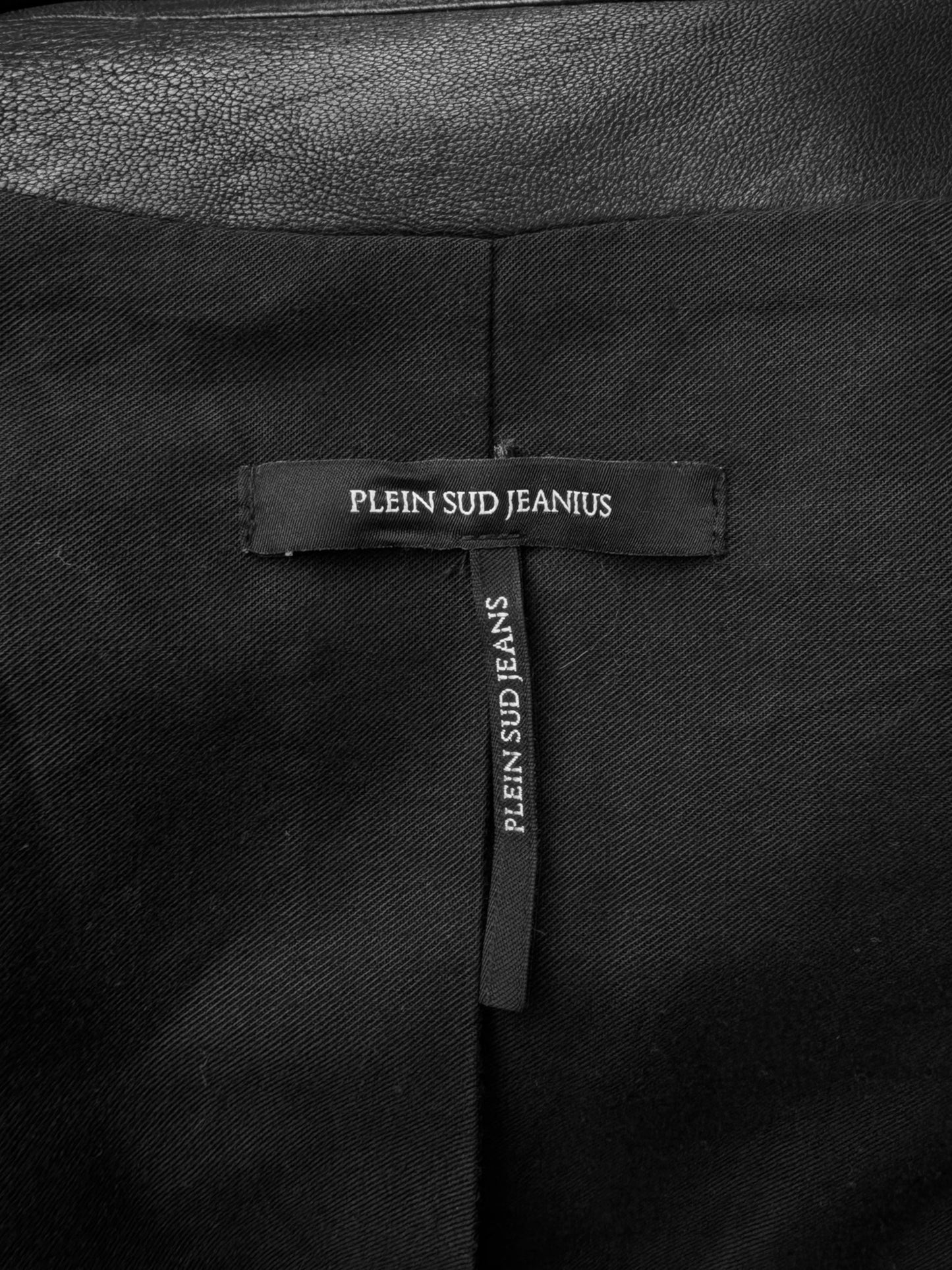 PLEIN SUD JEANS 2000s BLACK LEATHER ZIP SLEEVES COAT