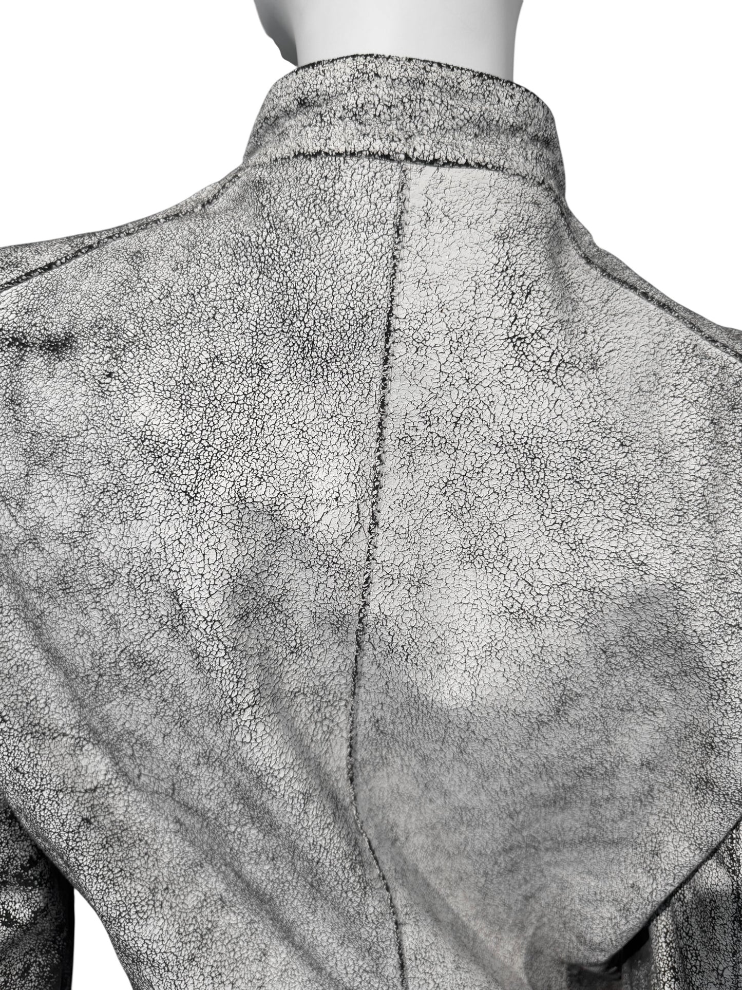 ANN DEMEULEMEESTER SS2002 WHITE CRACKED LEATHER COAT