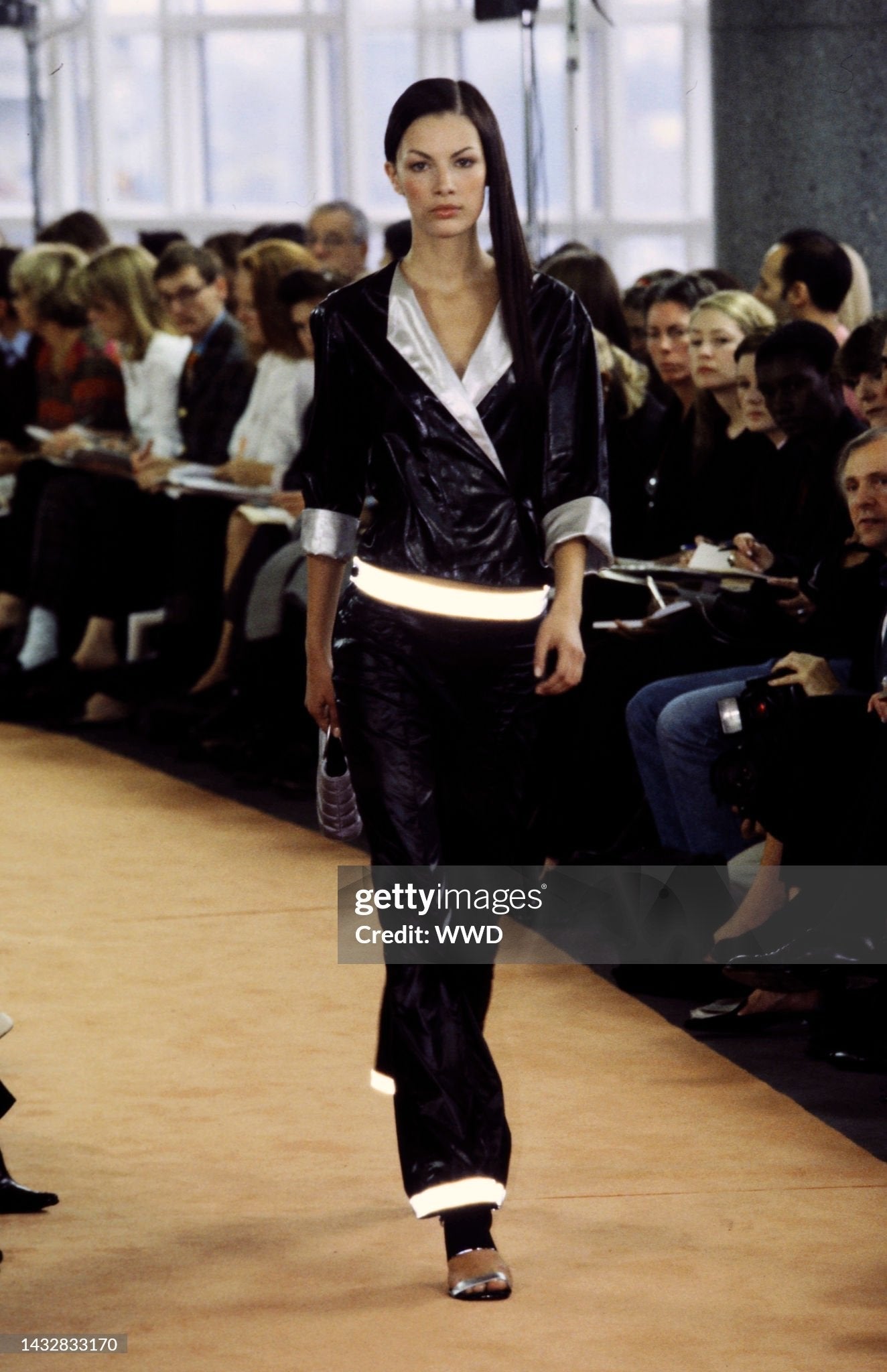 CHANEL SS1999 BY KARL LAGERFELD BLACK NYLON REFLECTIVE HEM 3P. SET (TOP + PANTS + SKIRT)