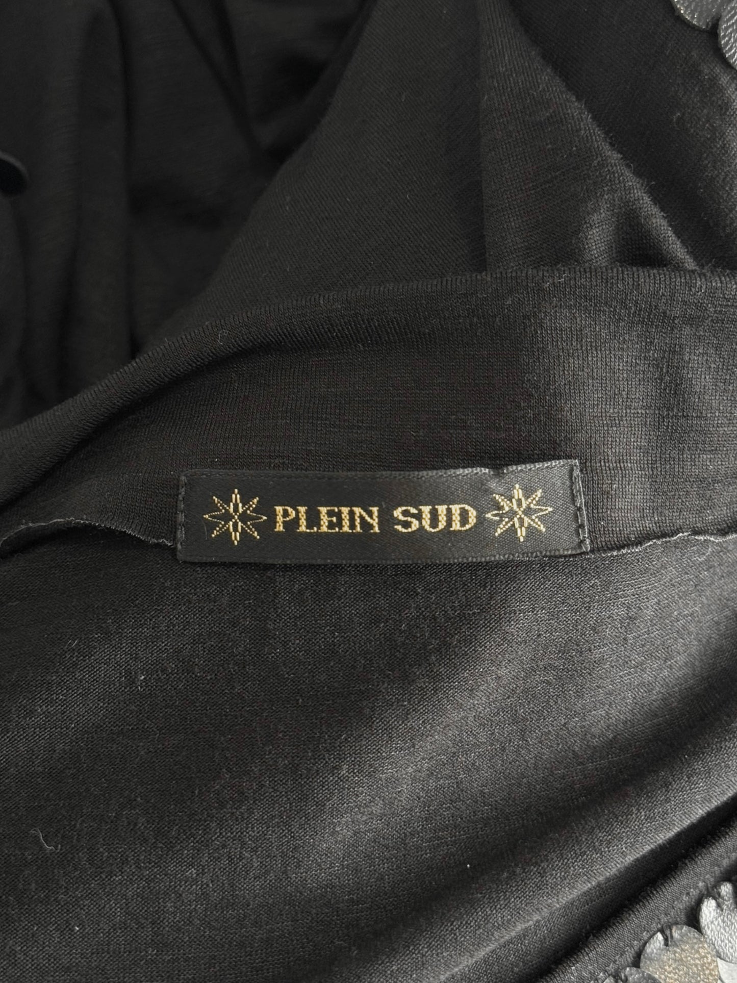 PLEIN SUD FW2001 BLACK LEATHER EMBROIDERED TOP