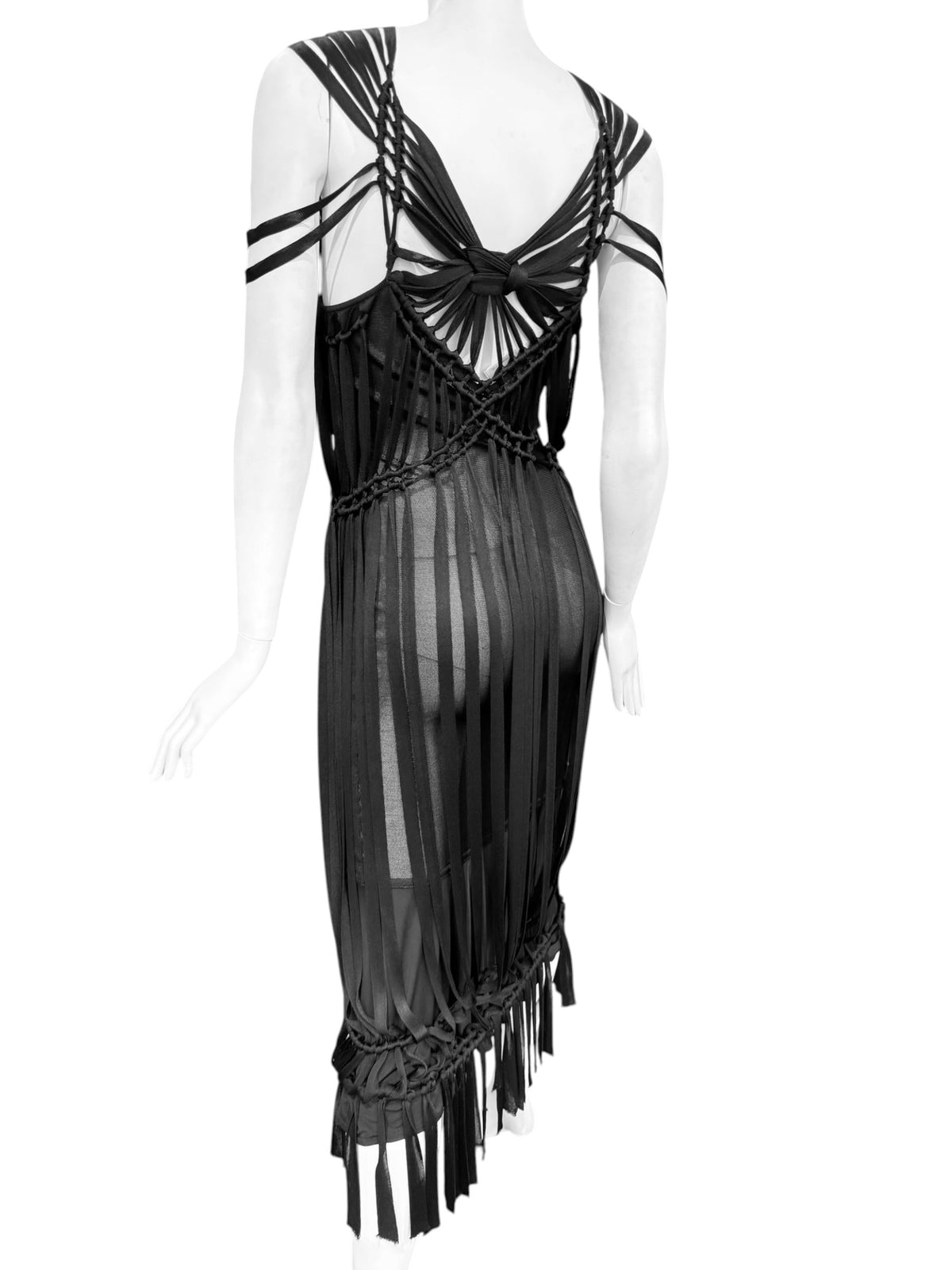 CHRISTIAN DIOR SS2003 ‘TOUGH CHIC’ BY JOHN GALLIANO BLACK MACRAMÉ MAXI DRESS