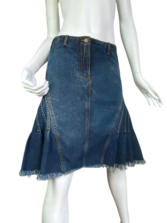 PLEIN SUD JEANS SS2003 BLUE DENIM PLEATED MIDI SKIRT