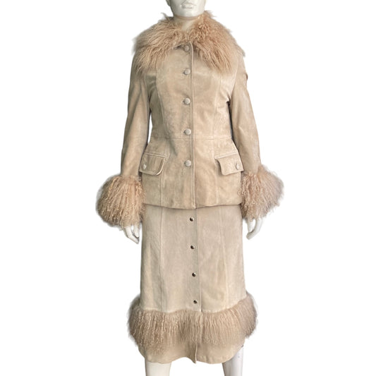 MONNALISA 2000s BEIGE LEATHER AND MONGOLIAN LAMB FUR 2P. SET