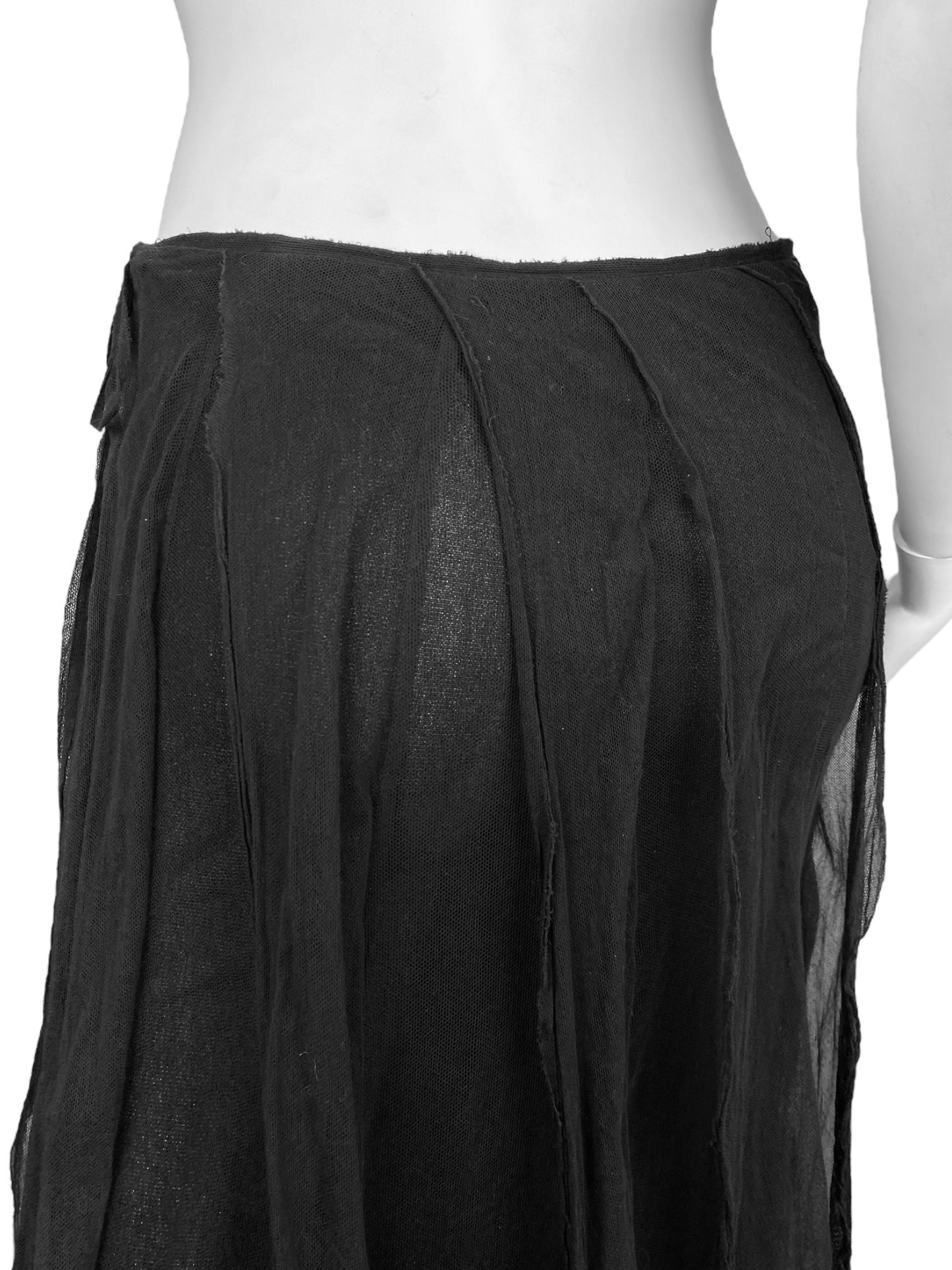 PLEIN SUD SS2000 BLACK TULLE CASCADING RUFFLES MAXI SKIRT