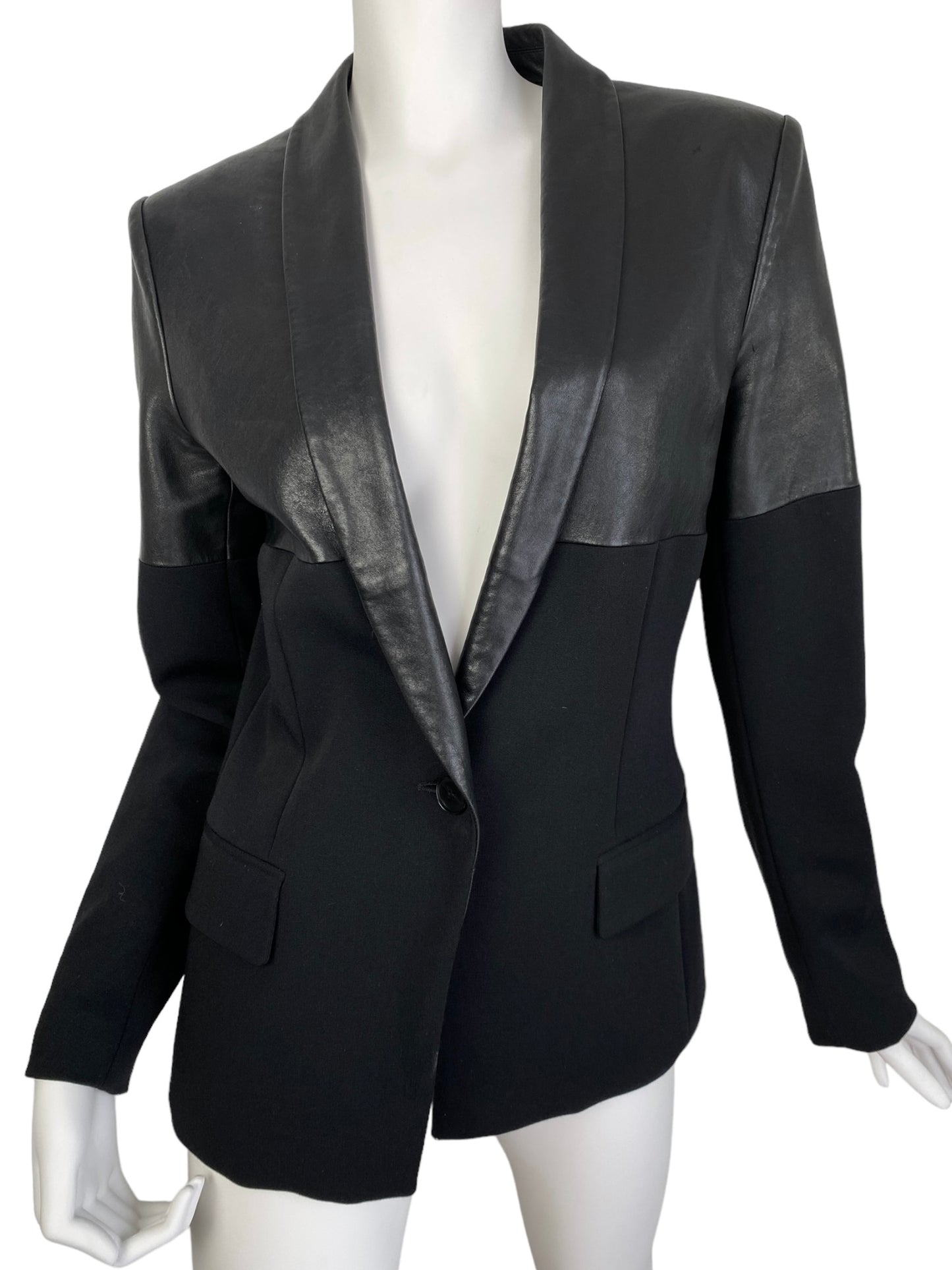 JEAN-PAUL GAULTIER 2000s BLACK LEATHER & WOOL BLAZER