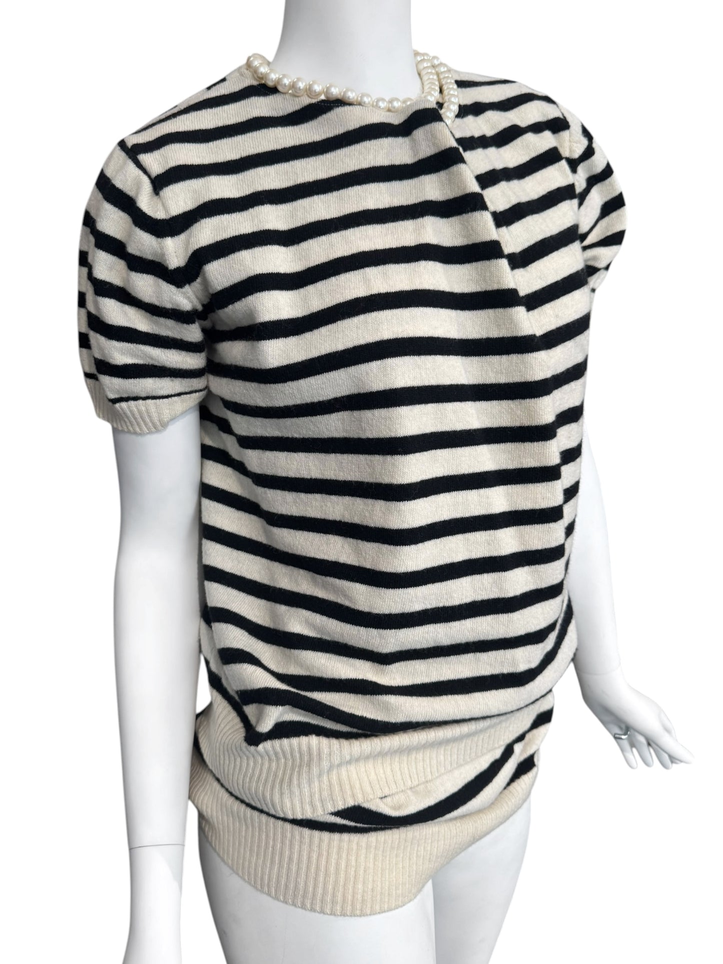 JUNYA WATANABE FW2003 WOOL CREAM & BLACK STRIPED PEARL NECKLACE TOP