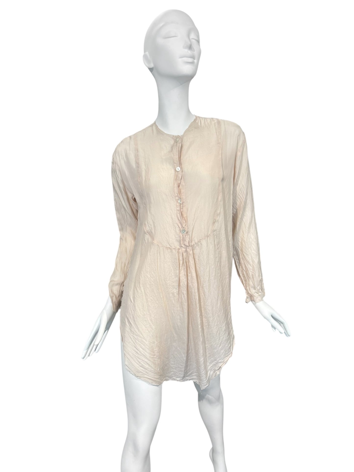 ELENA DAWSON 2010s PALE BLUSH SILK CRINKLED VICTORIAN-STYLE BLOUSE
