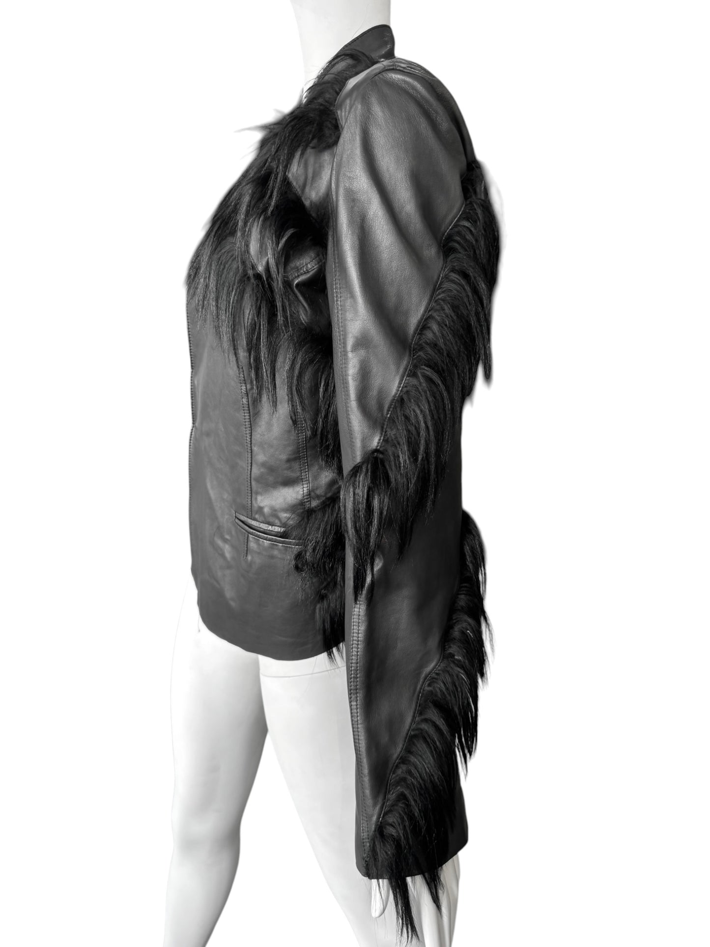 REVILLON FW2003 BY RICK OWENS BLACK LEATHER & MONKEY FUR JACKET