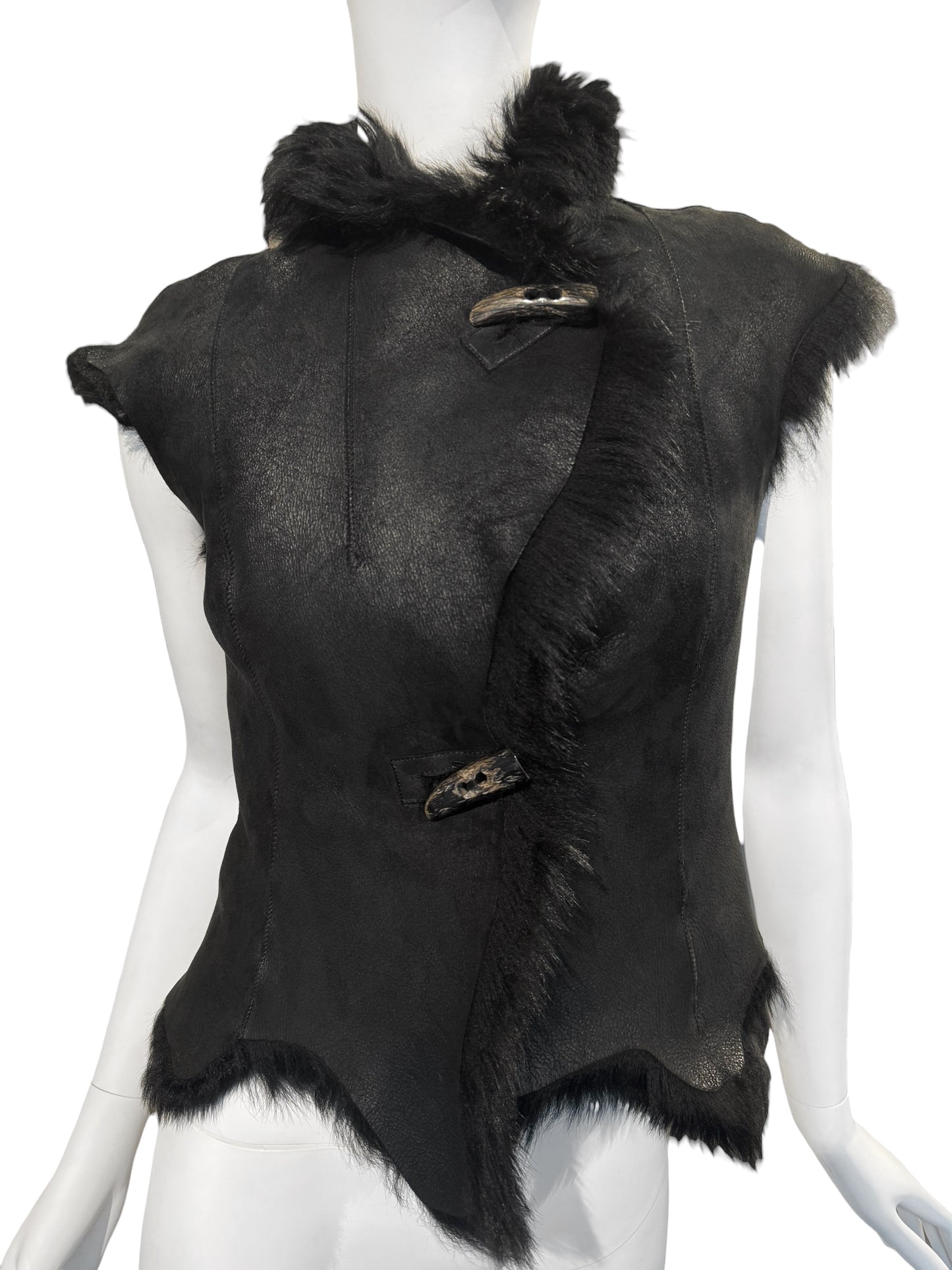 PLEIN SUD JEANS FW2002 BLACK FUR VEST