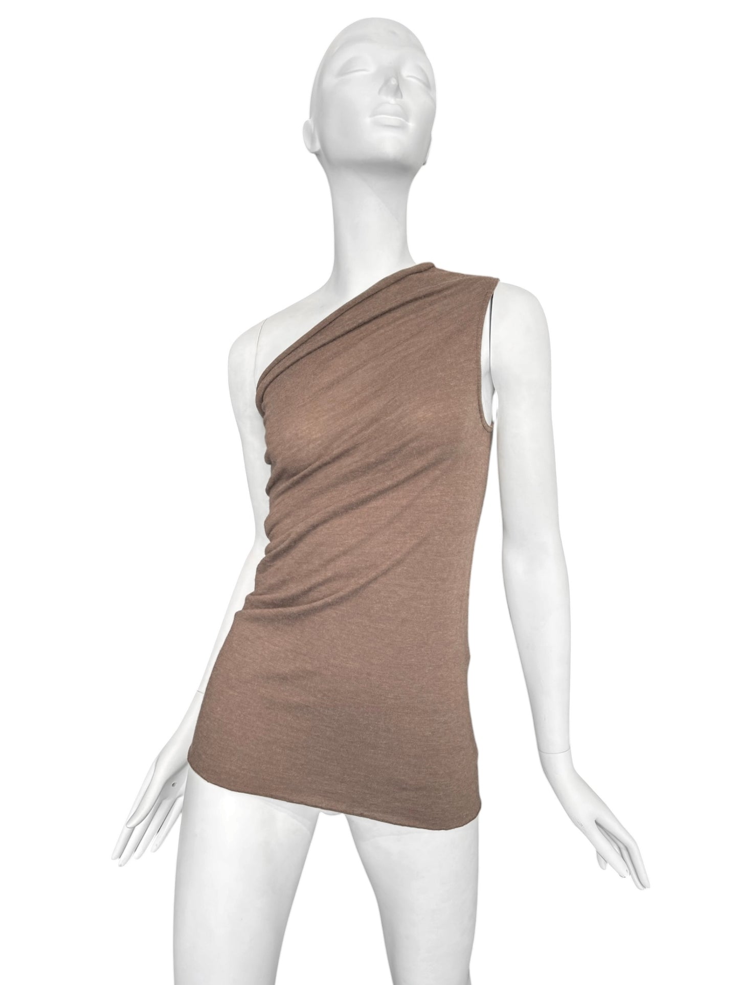 RICK OWENS FW2024 ‘PORTERVILLE’ BROWN ASYMMETRICAL TANK TOP