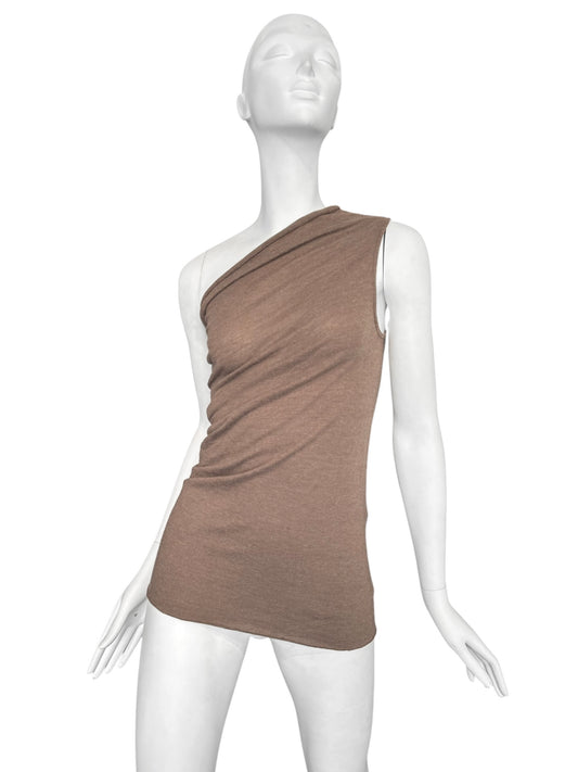 RICK OWENS FW2024 ‘PORTERVILLE’ BROWN ASYMMETRICAL TANK TOP