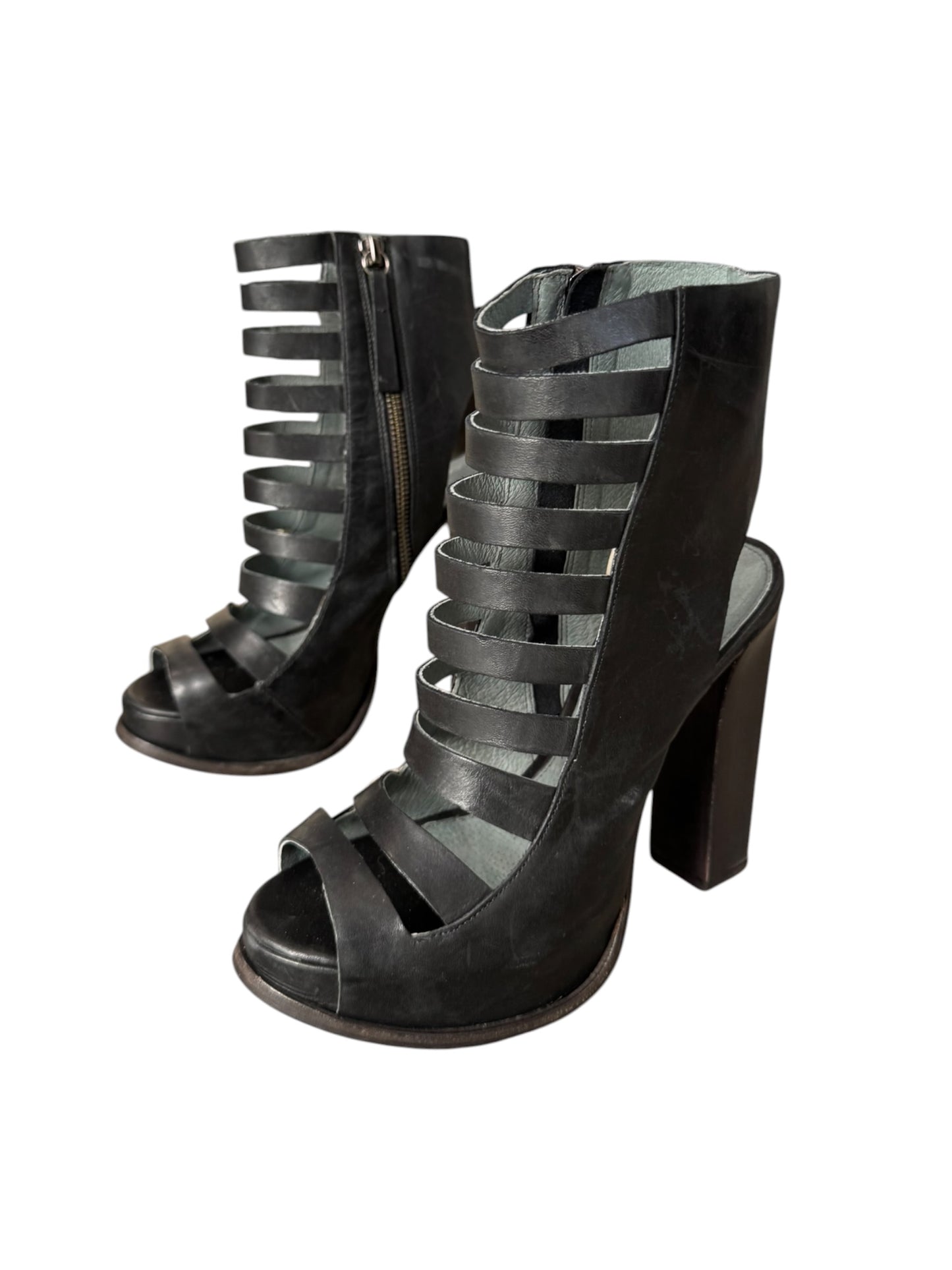 SOPHIA KOKOSALAKI 2010s BLACK LEATHER STRAPPY ANKLE BOOTS