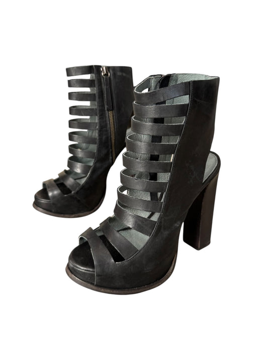 SOPHIA KOKOSALAKI 2010s BLACK LEATHER STRAPPY ANKLE BOOTS