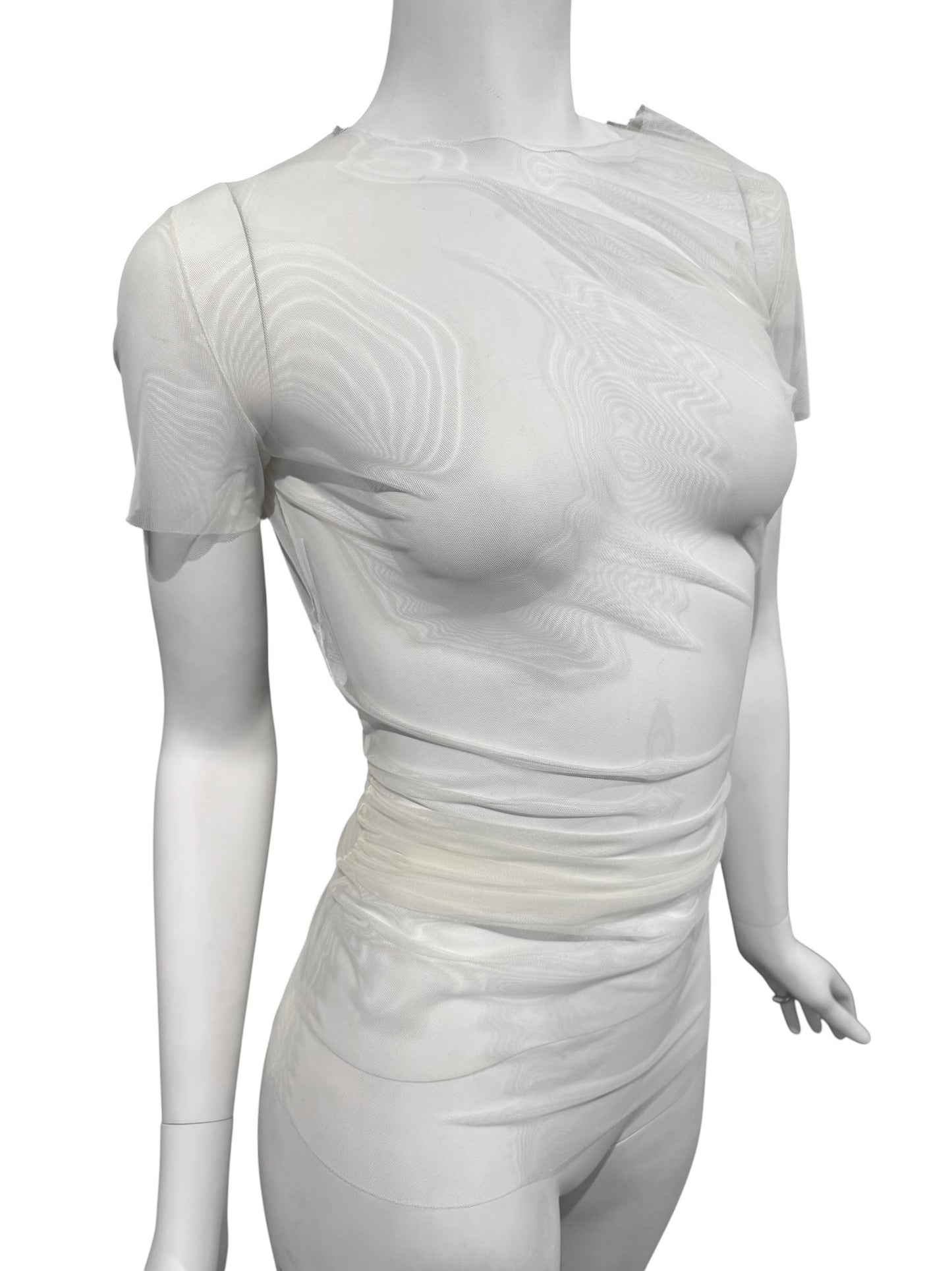 MAISON MARGIELA SS2021 BY JOHN GALLIANO SS2021 WHITE MESH ASYMMETRICAL TOP