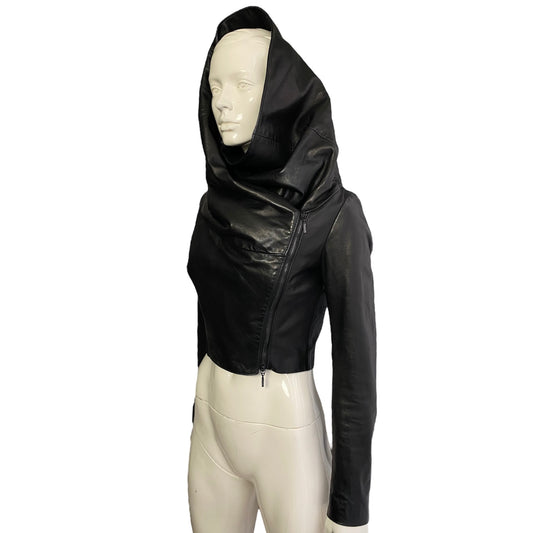 PLEIN SUD PRE-SS2014 BLACK LEATHER HOODED JACKET