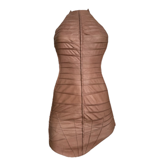 FAYÇAL AMOR SS2003 BROWN ANATOMICAL HALTERNECK MINI DRESS