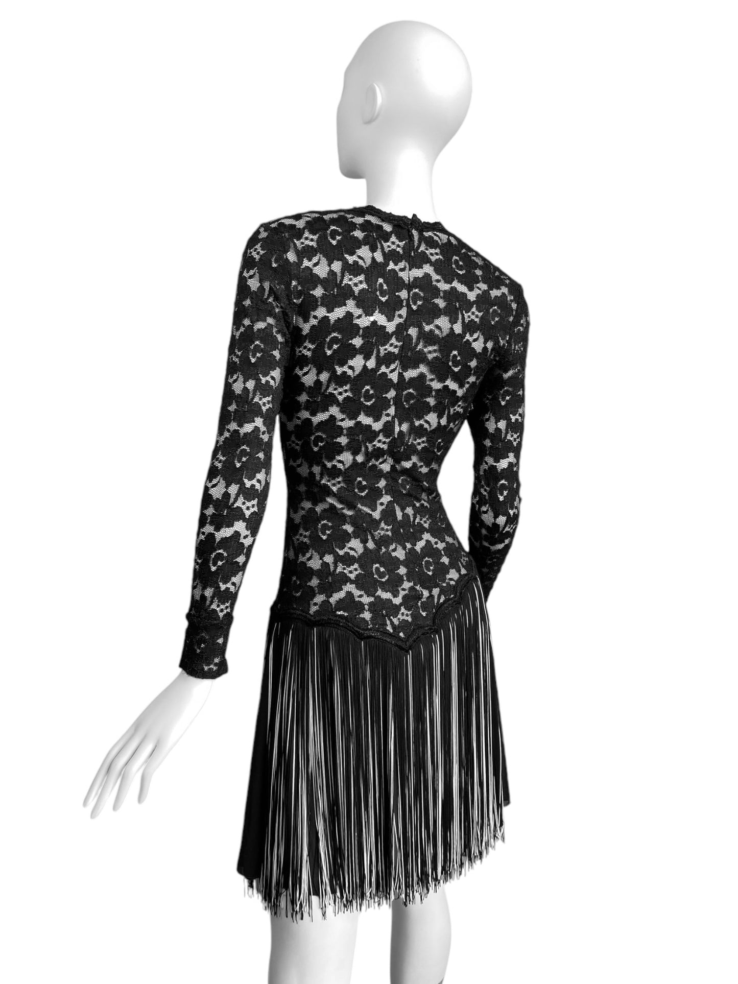 ANGELO TARLAZZI 2000s BLACK LACE FRINGES MINI DRESS