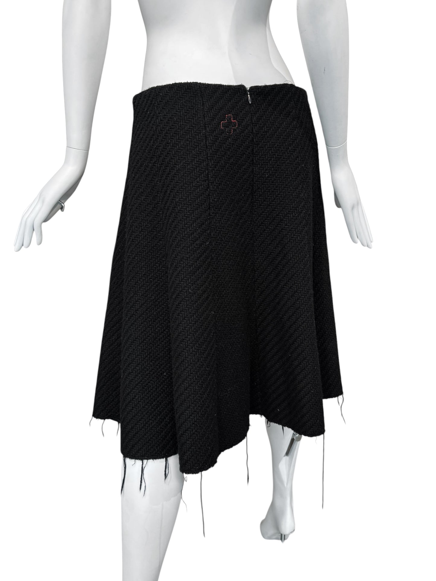 A.F. VANDEVORST 2000s BLACK KNIT RAW MIDI SKIRT