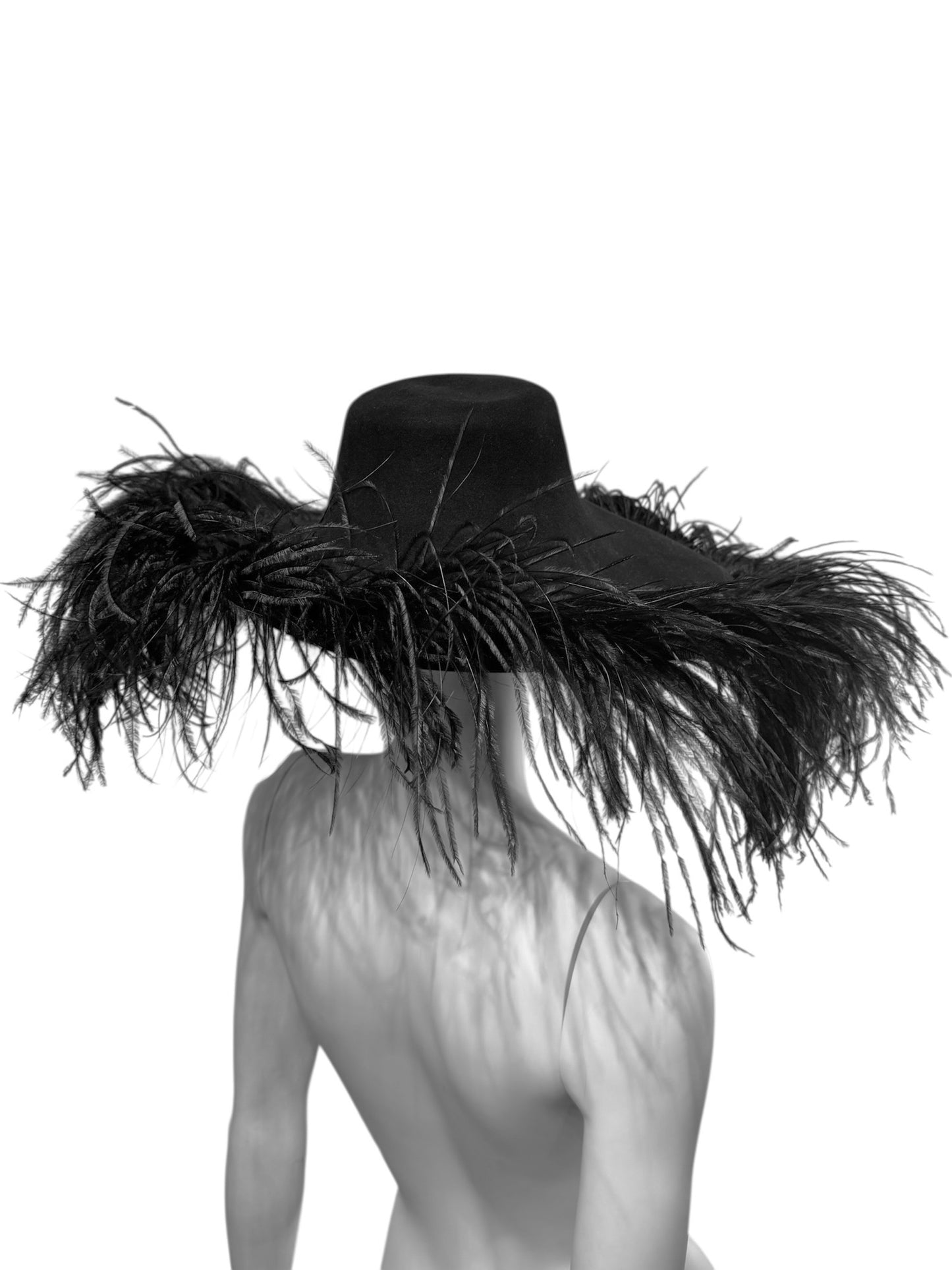 LANVIN FW2014 BY ALBER ELBAZ BLACK OSTRICH FEATHERS MAXI HAT