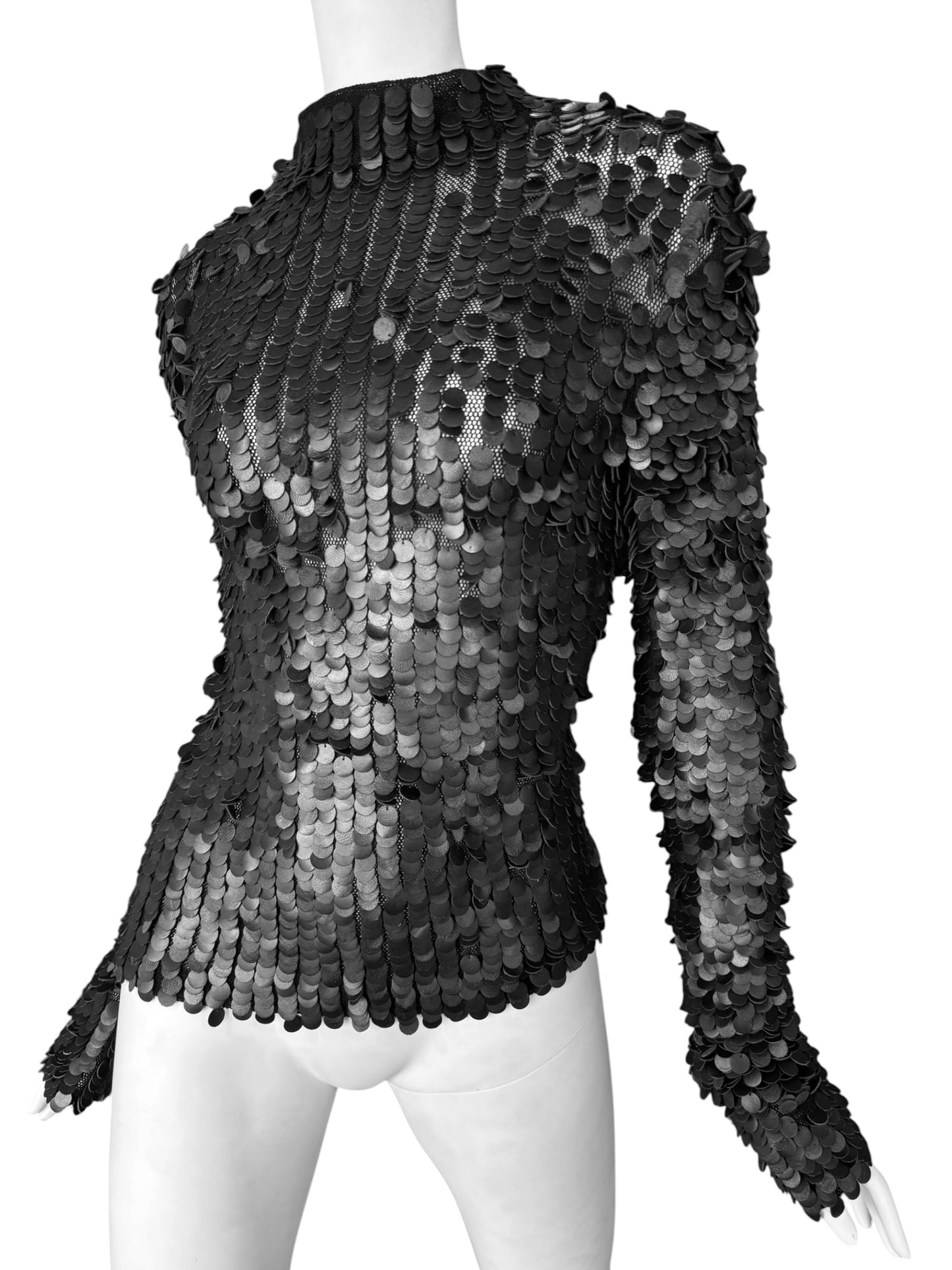 PLEIN SUD FW2001 BLACK LEATHER EMBROIDERED SWEATER