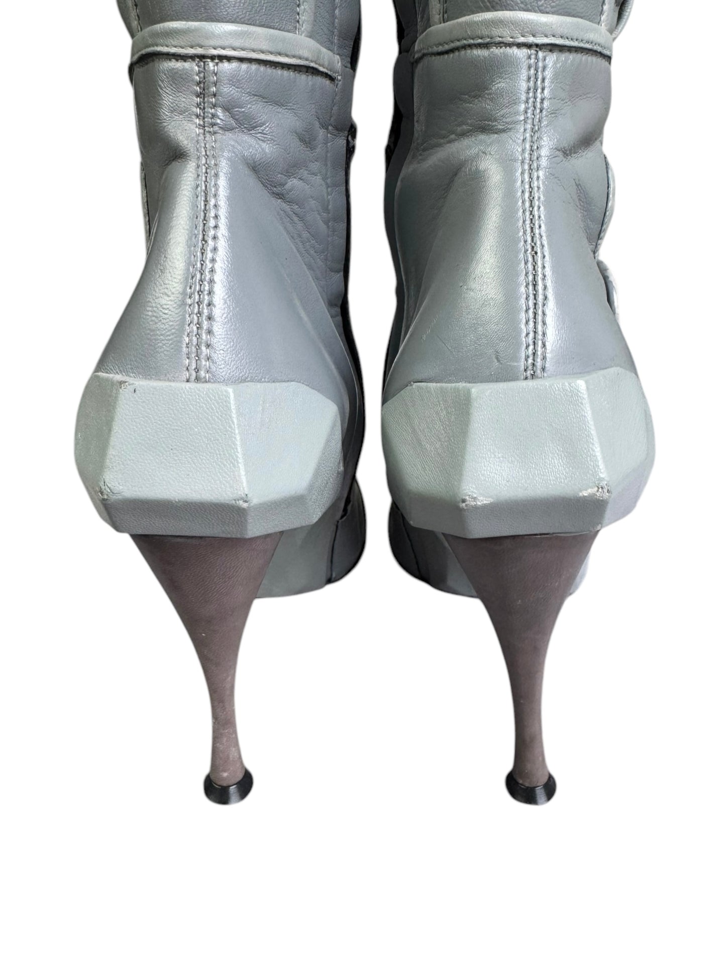 CELINE FW2008 BY IVANA OMAZIC GREY LEATHER MOTO KNEE-HIGH BOOTS
