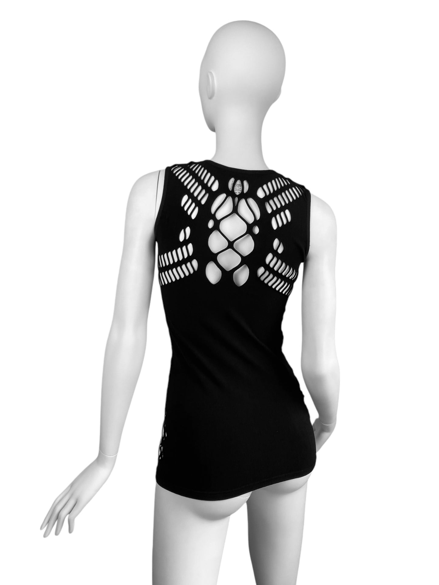 GUCCI 2008 BY FRIDA GIANNINI BLACK GRAPHIC CUT OUT TANK TOP