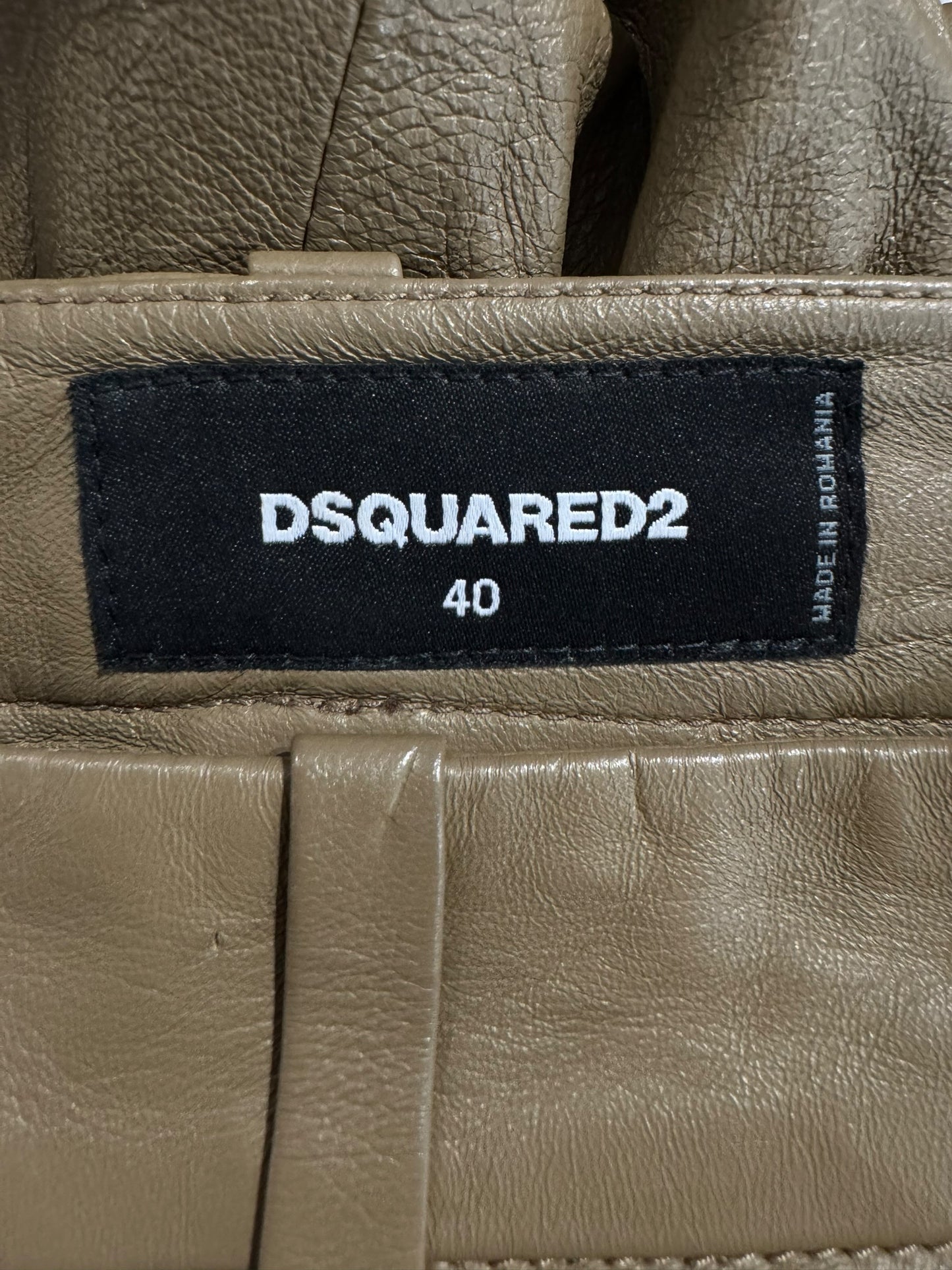 DSQUARED2 FW2021 BEIGE LEATHER BUBBLE MINI SKIRT
