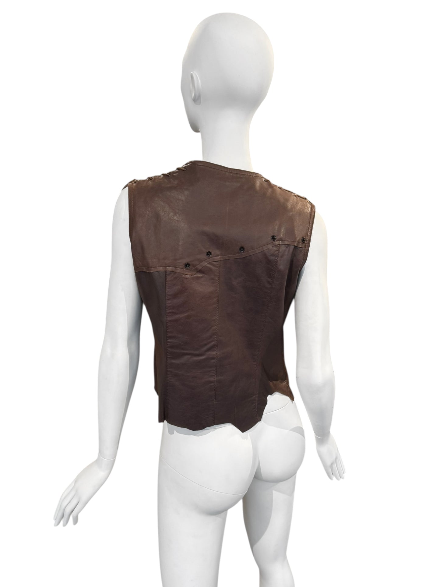 PLEIN SUD JEANS 2000s BROWN LEATHER PATCHWORK VEST