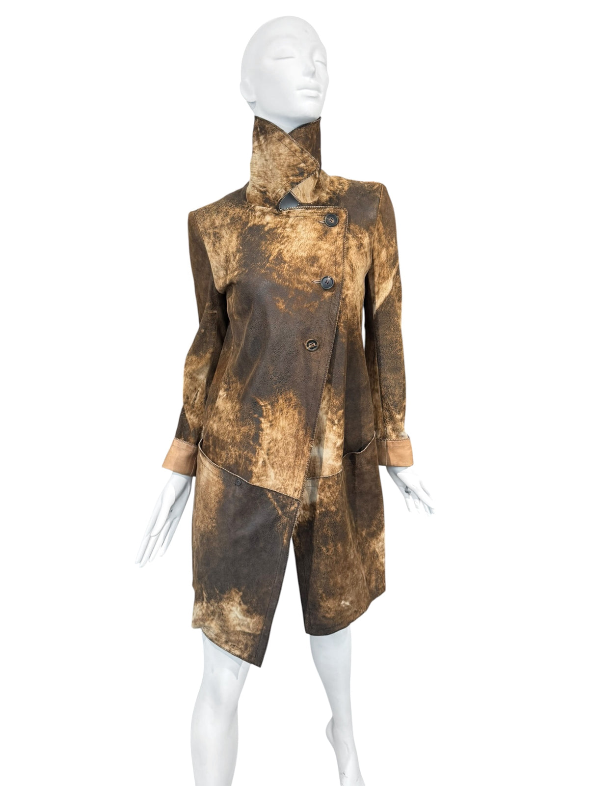 PLEIN SUD JEANIUS FW2011 BROWN LEATHER & FUR 2P. COAT