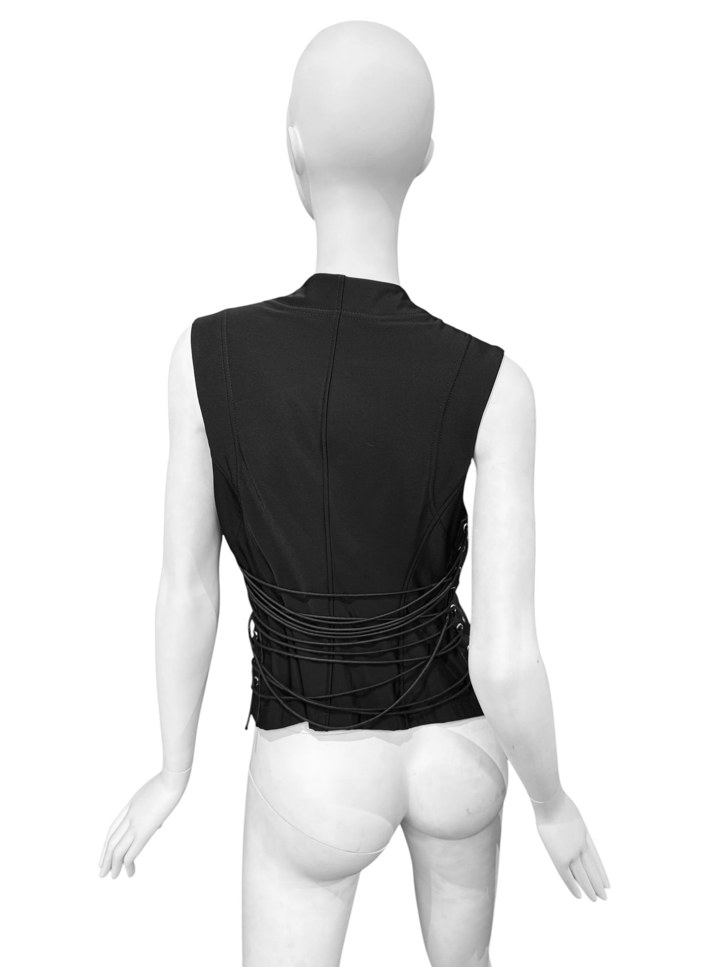 KYUSO 1990s BLACK LEATHER LACE-UP VEST