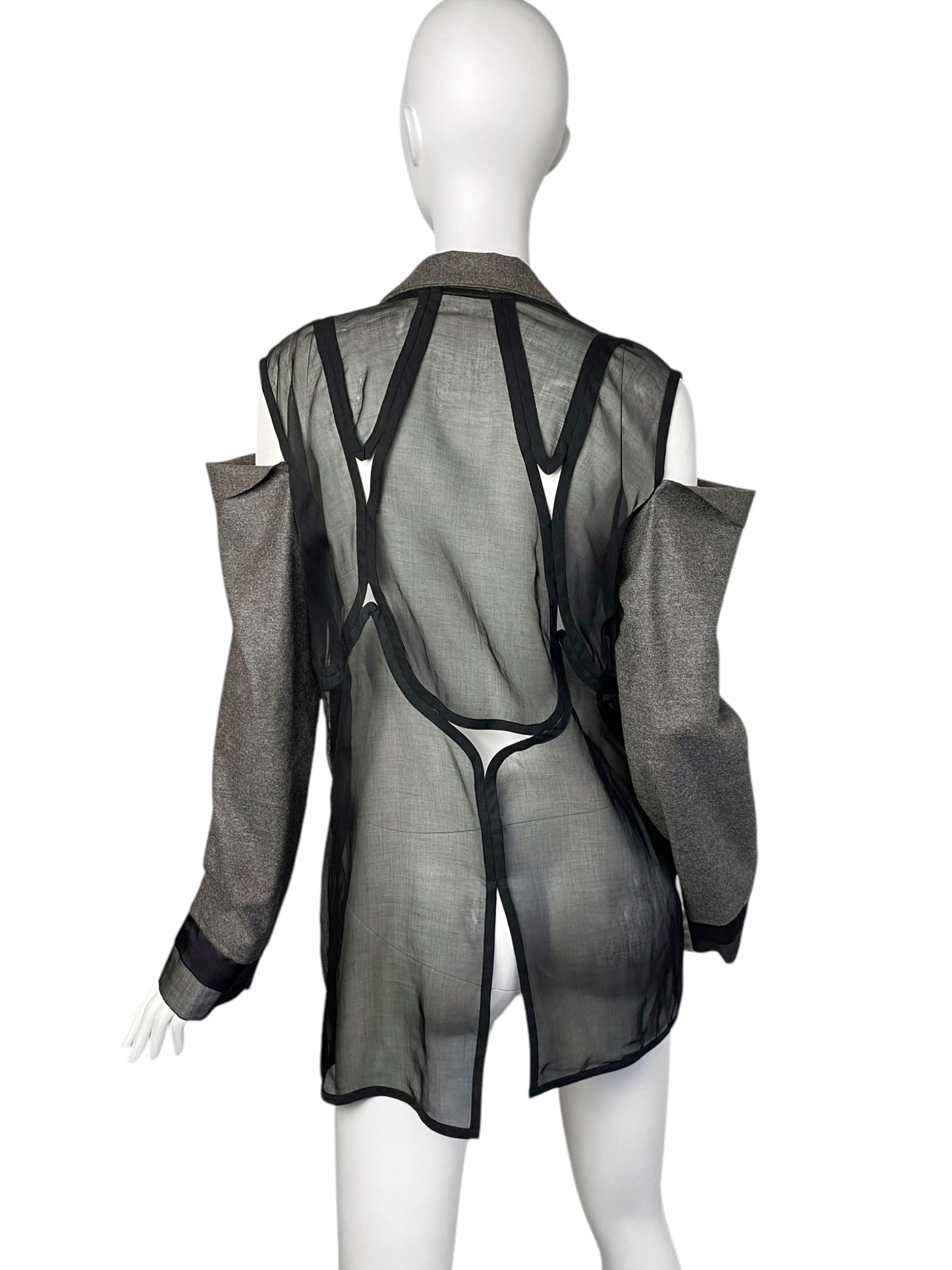 2020s GREY SHEER DECONSTRUCTED AVANT GARDE BLAZER