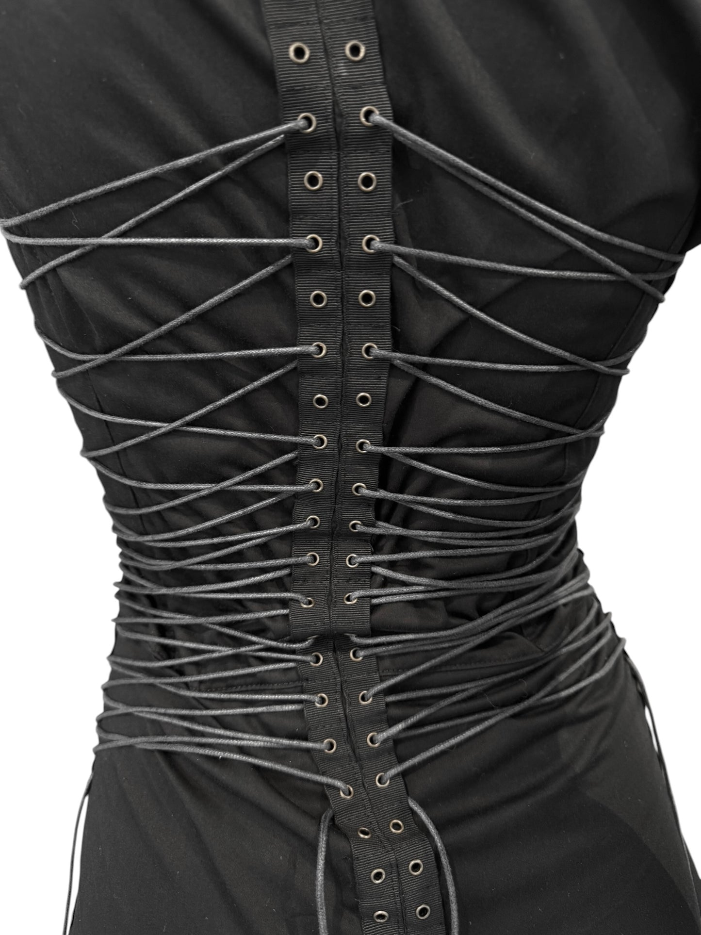 PLEIN SUD SS2003 BLACK LACE-UP BONDAGE MIDI DRESS