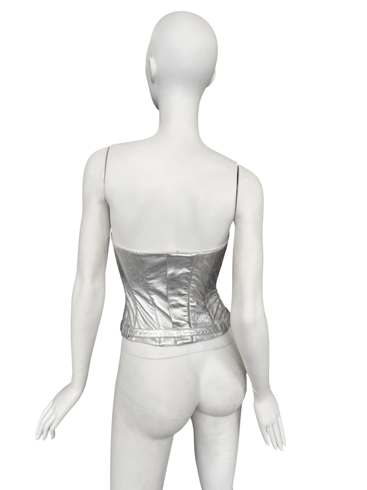 THIERRY MUGLER 1990s SILVER LEATHER CORSET