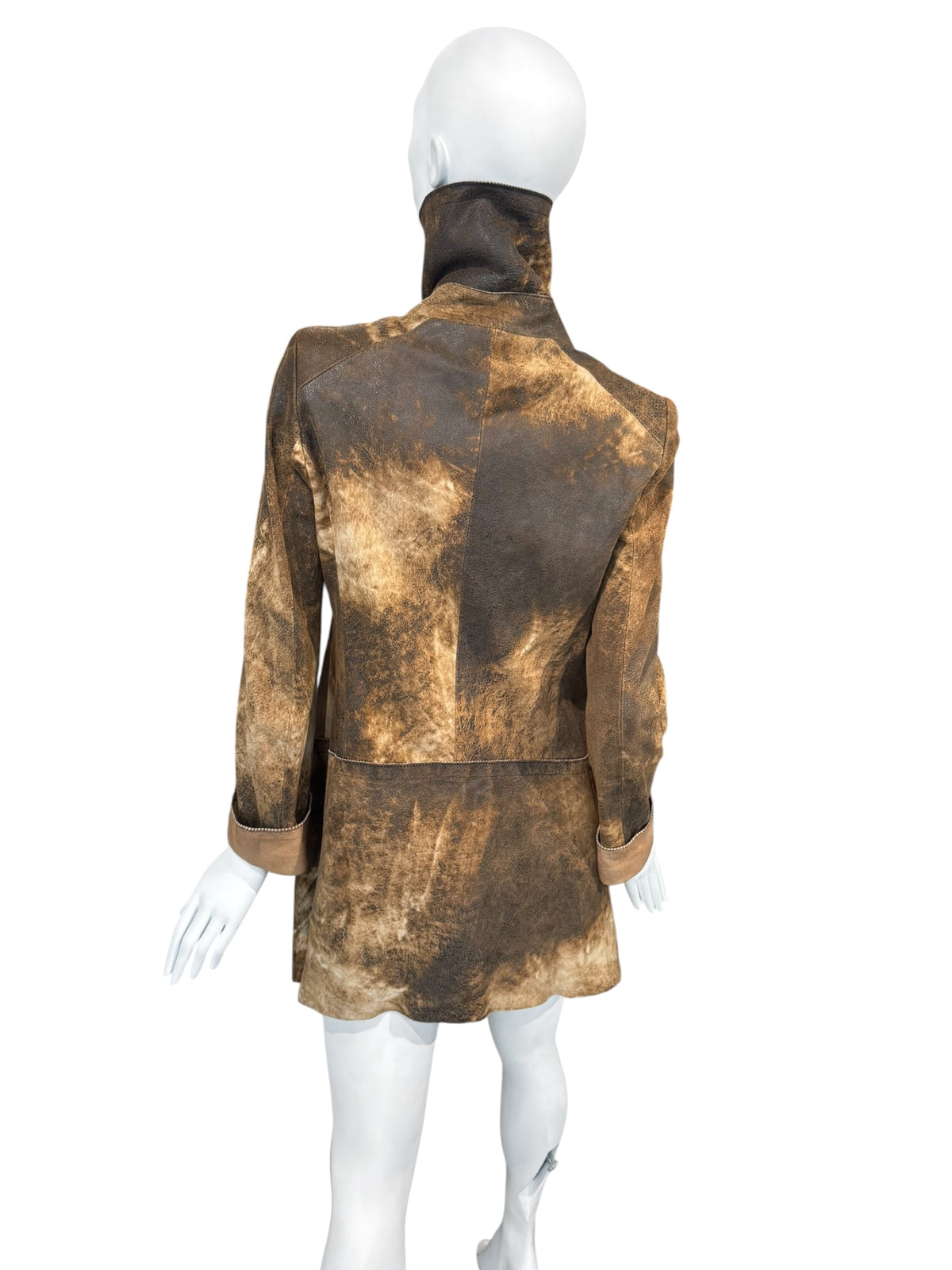 PLEIN SUD JEANIUS FW2011 BROWN LEATHER & FUR 2P. COAT