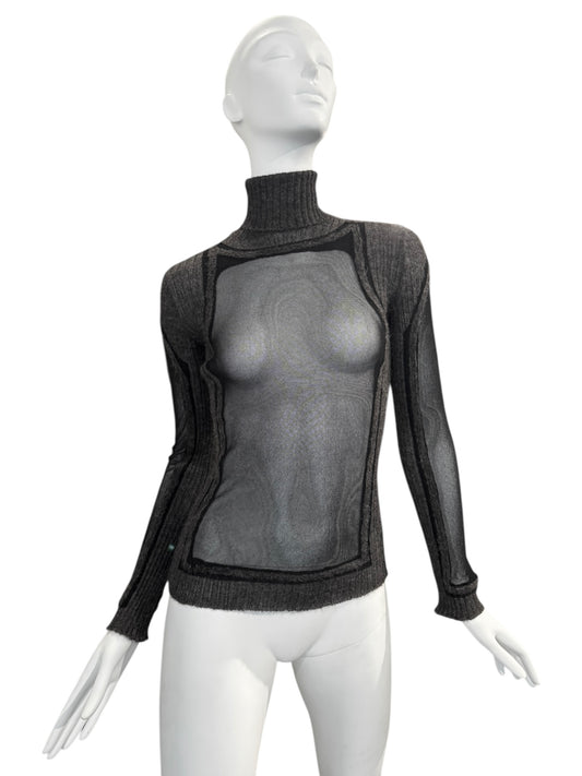 JEAN PAUL GAULTIER 2000s GREY MESH & ALPACA TOP