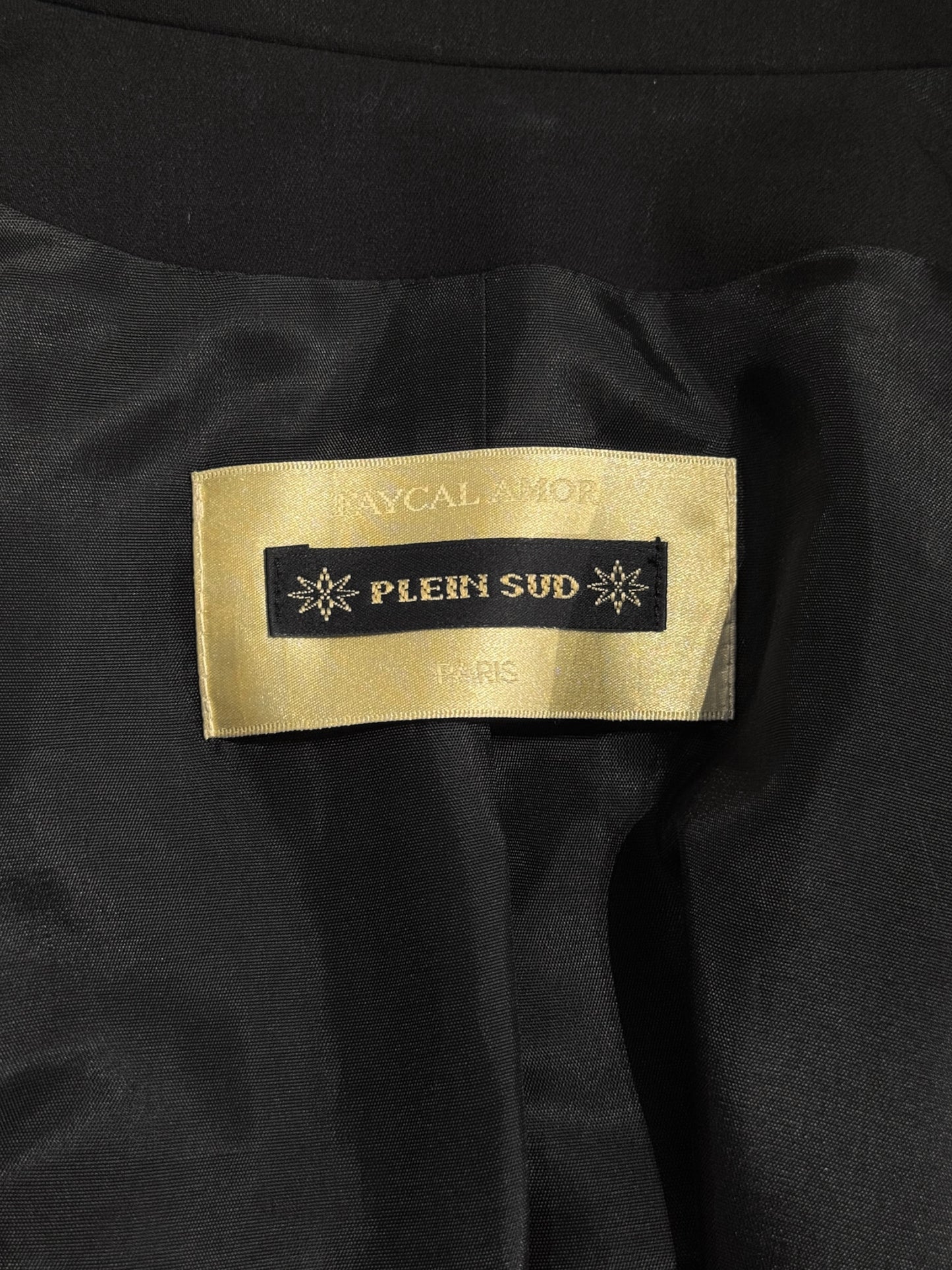 PLEIN SUD 1990s BLACK WOOL LEATHER STRAPS BLAZER