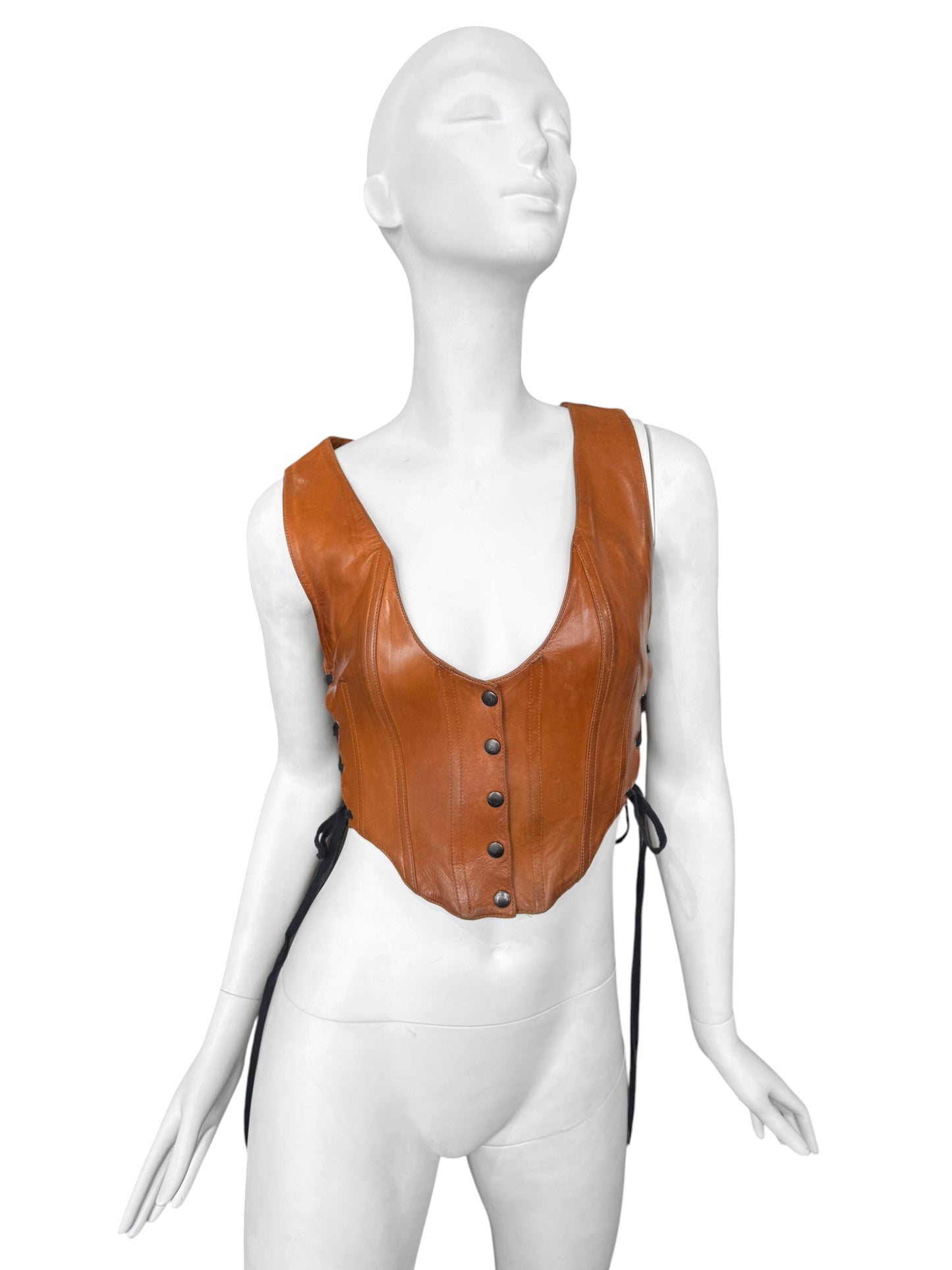 PLEIN SUD SS1990 BROWN LEATHER LACE-UP CORSET