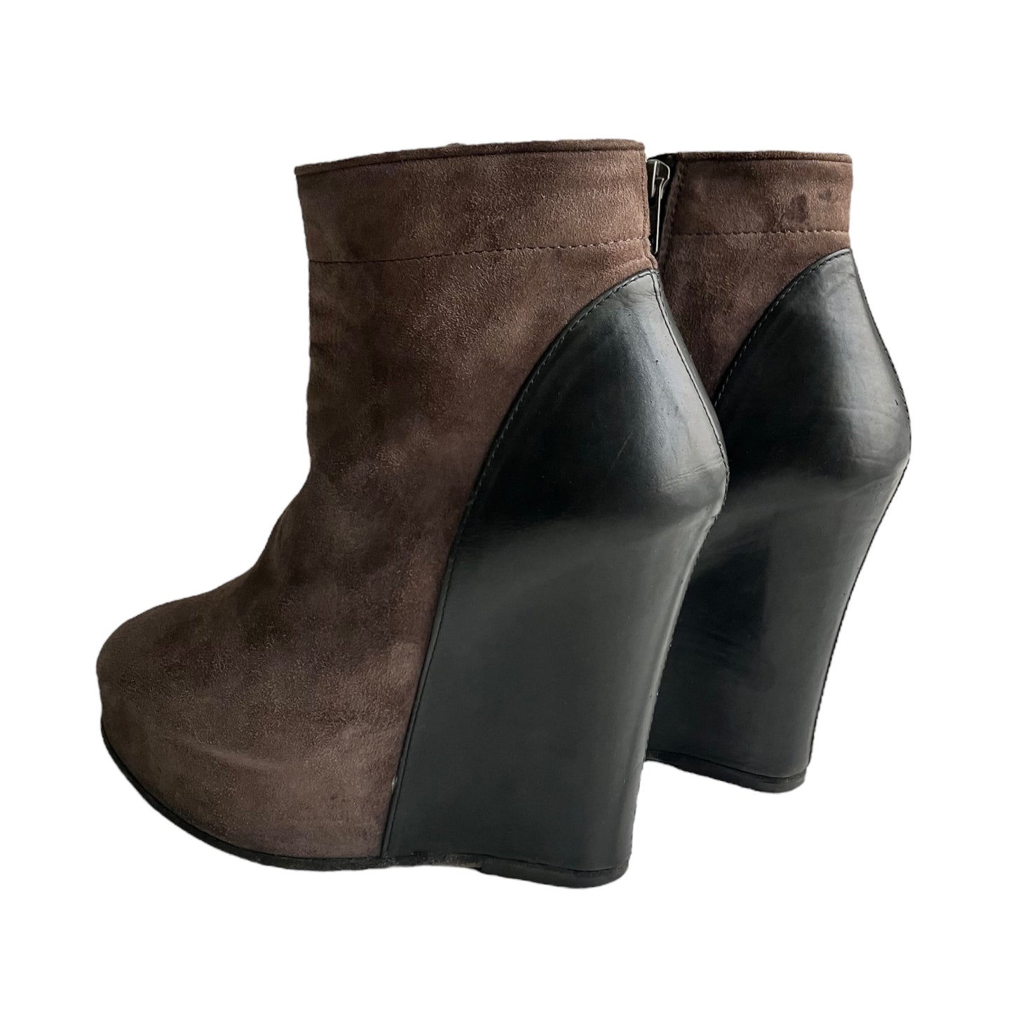 ANN DEMEULEMEESTER SS2011 BLACK & BROWN LEATHER WEDGE ANKLE BOOTS