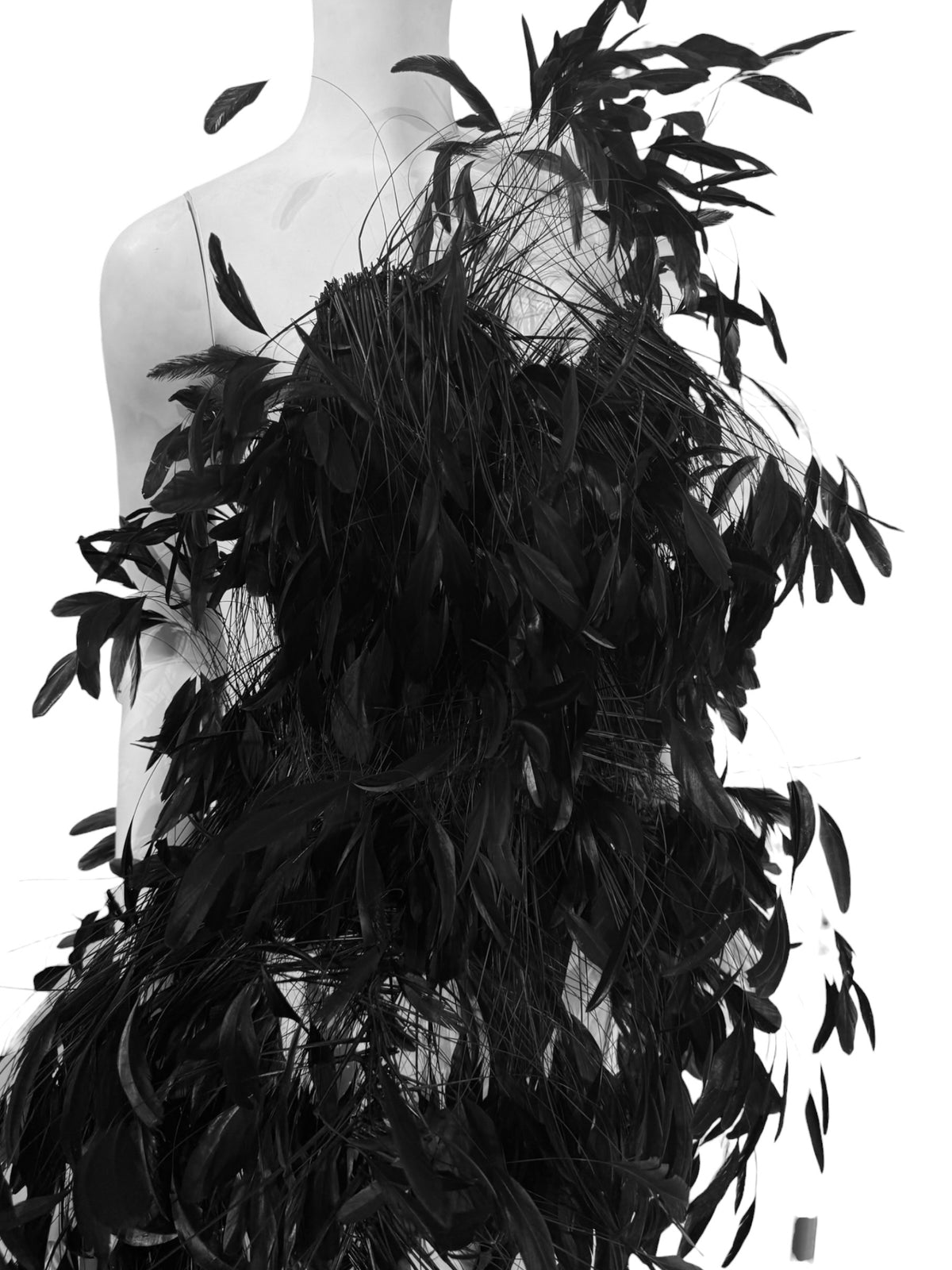 ALEXANDRE VAUTHIER HAUTE COUTURE FW2023 BLACK GOOSE FEATHER CORSET BODYSUIT