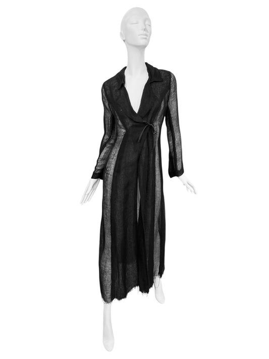 FAYÇAL AMOR SS1993 BLACK RAW JUTE MAXI COAT