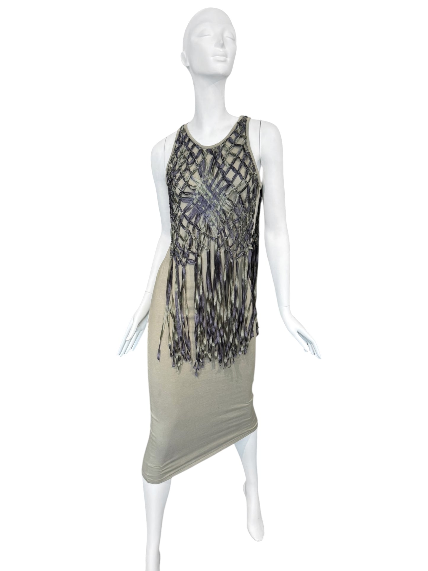 DIOR SS2003 BY JOHN GALLIANO COTTON & SILK KNOTTED FRINGE MAXI DRESS
