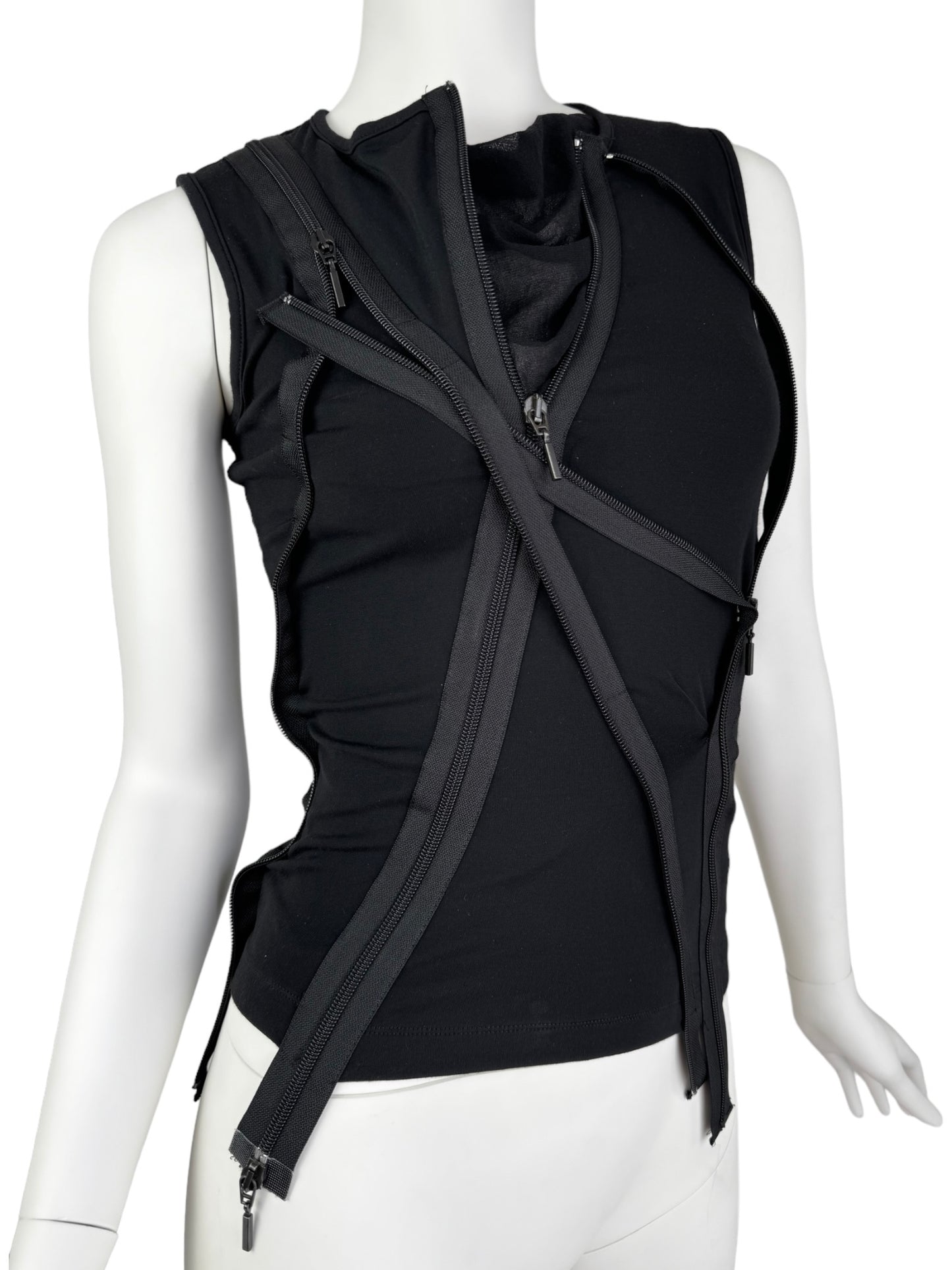 PLEIN SUD FW2003 BLACK 4-ZIP MESH TANK TOP