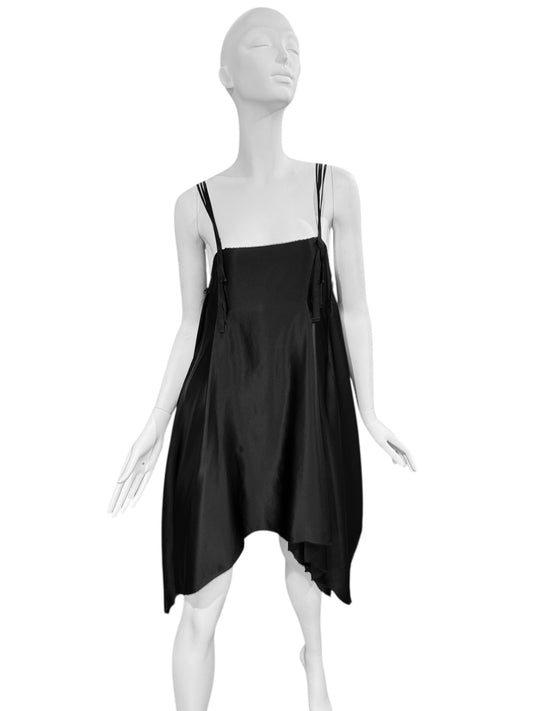 ELENA DAWSON 2020s BLACK SILK RAW LAYERED PANELS MINI DRESS