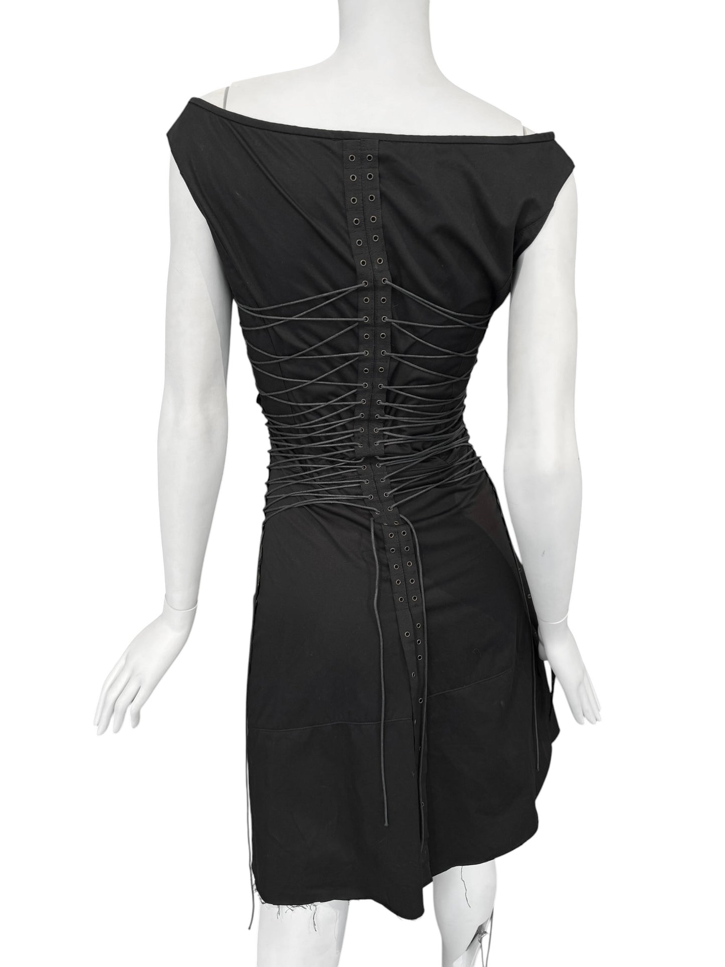 PLEIN SUD SS2003 BLACK LACE-UP BONDAGE MIDI DRESS