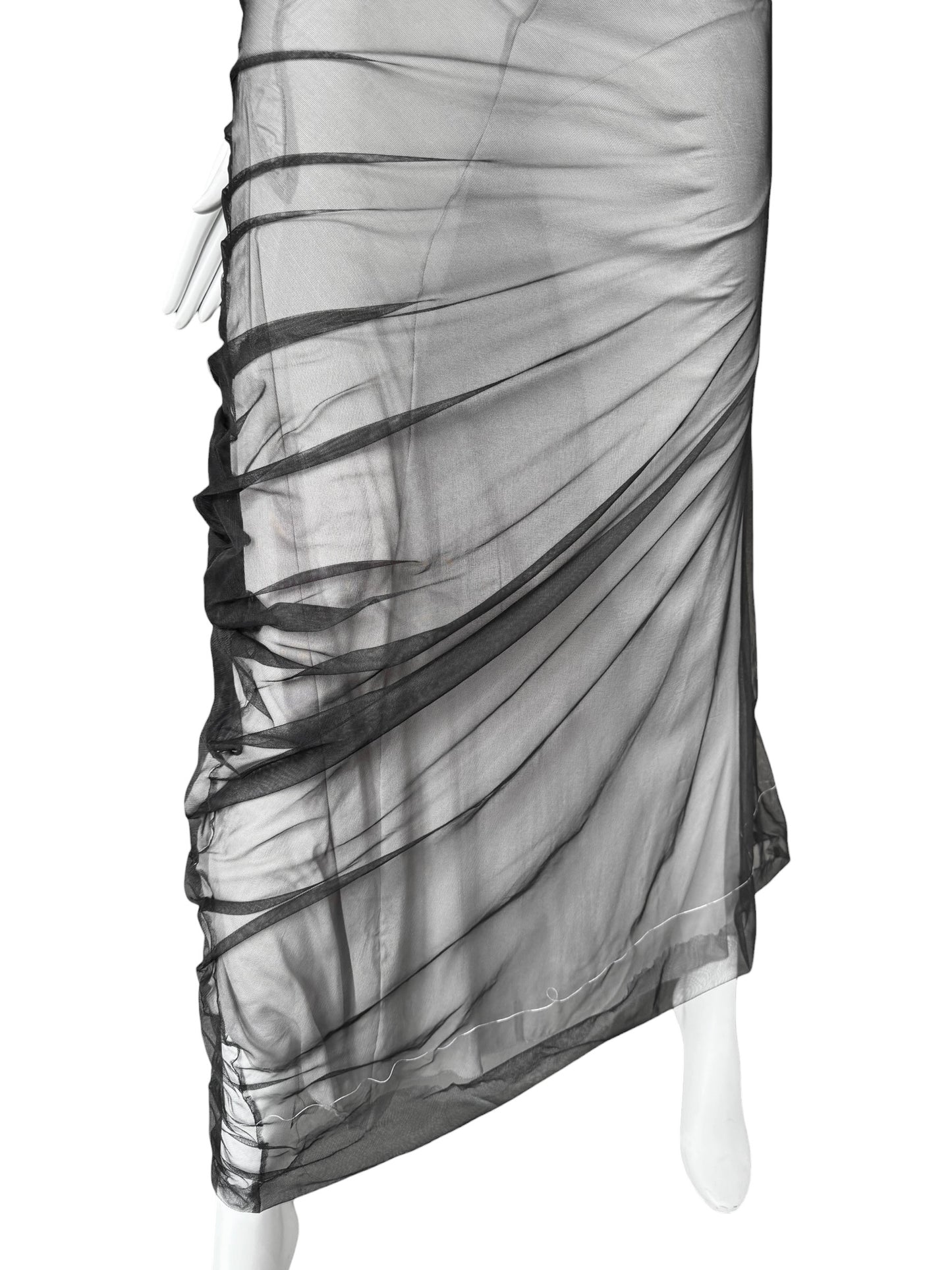 MAISON MARGIELA SS2021 BY JOHN GALLIANO BLACK & WHITE LAYERED DRAPÉ MAXI DRESS