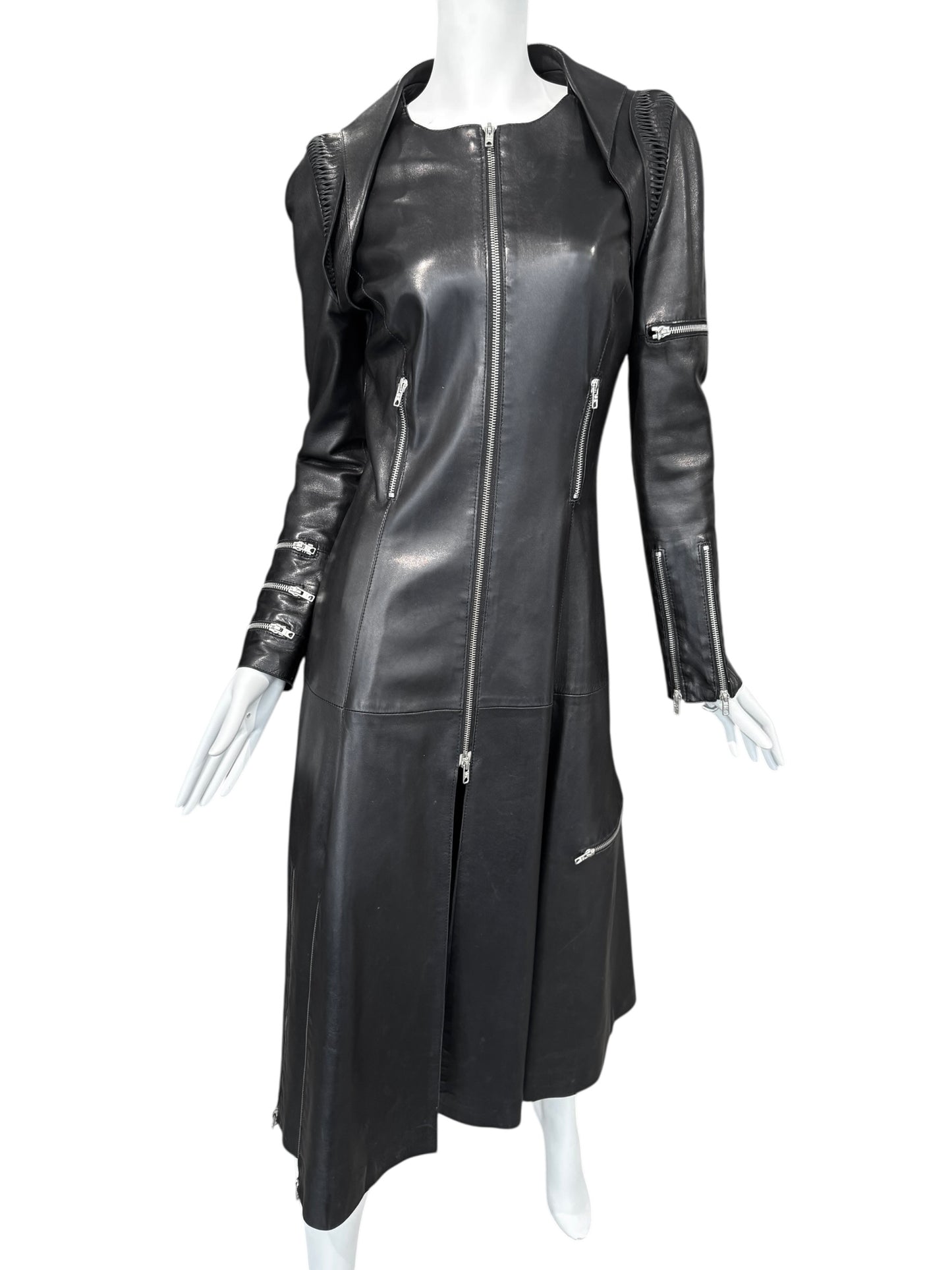 JITROIS 2000s BLACK LEATHER MULTI-ZIP COAT