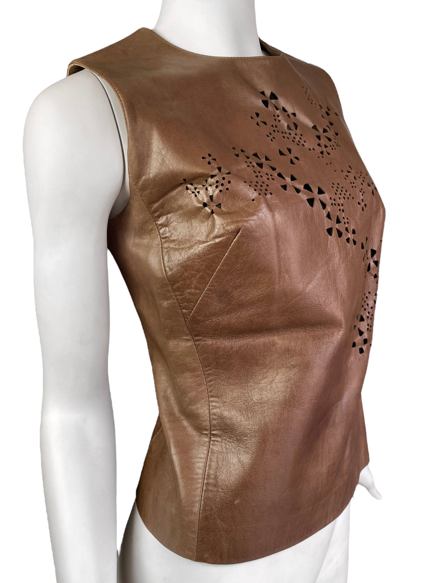 PLEIN SUD SS1999 BROWN LEATHER CUT OUT TANK TOP