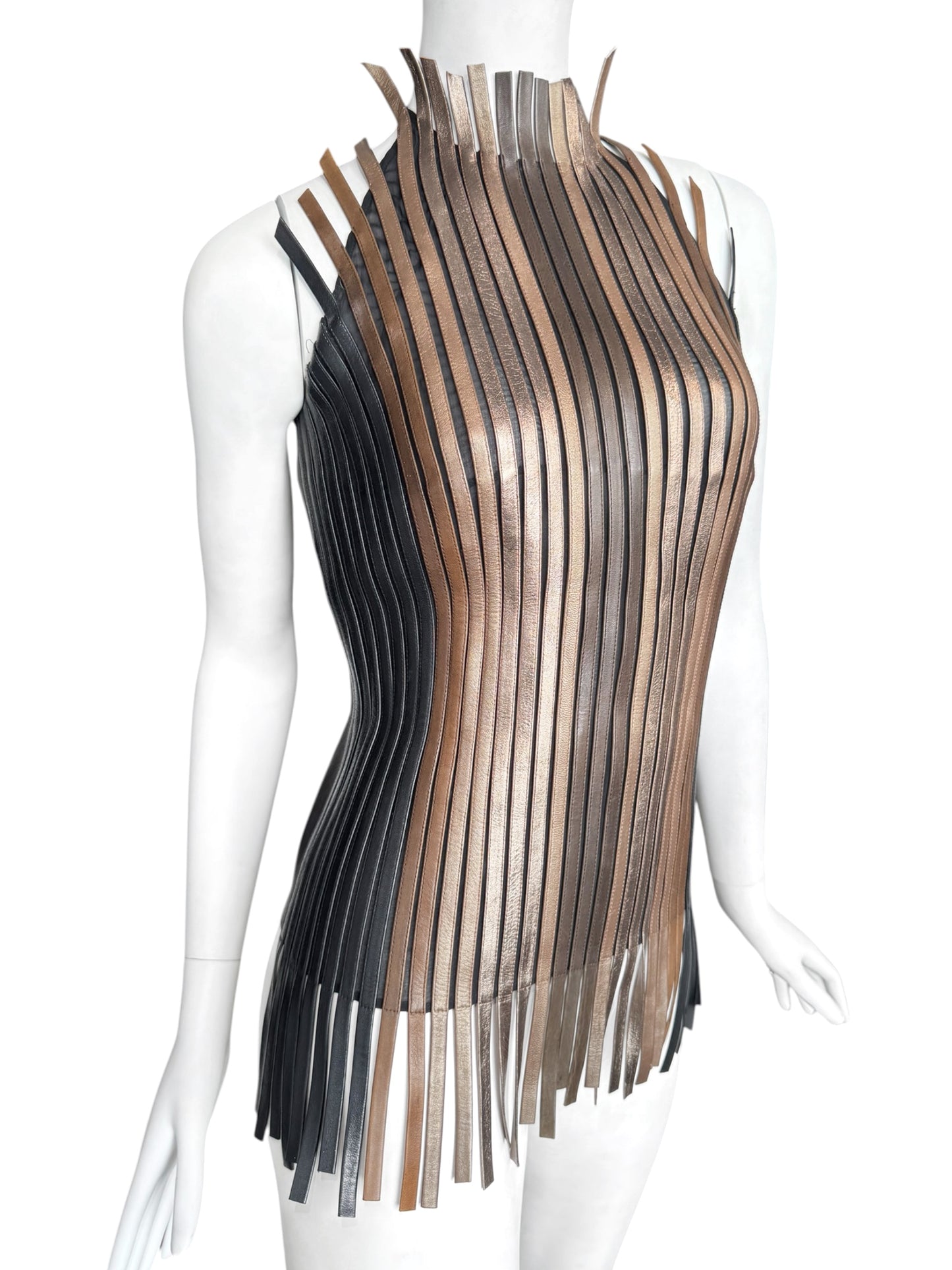 JITROIS 2000s BROWN LEATHER STRIP TANK TOP