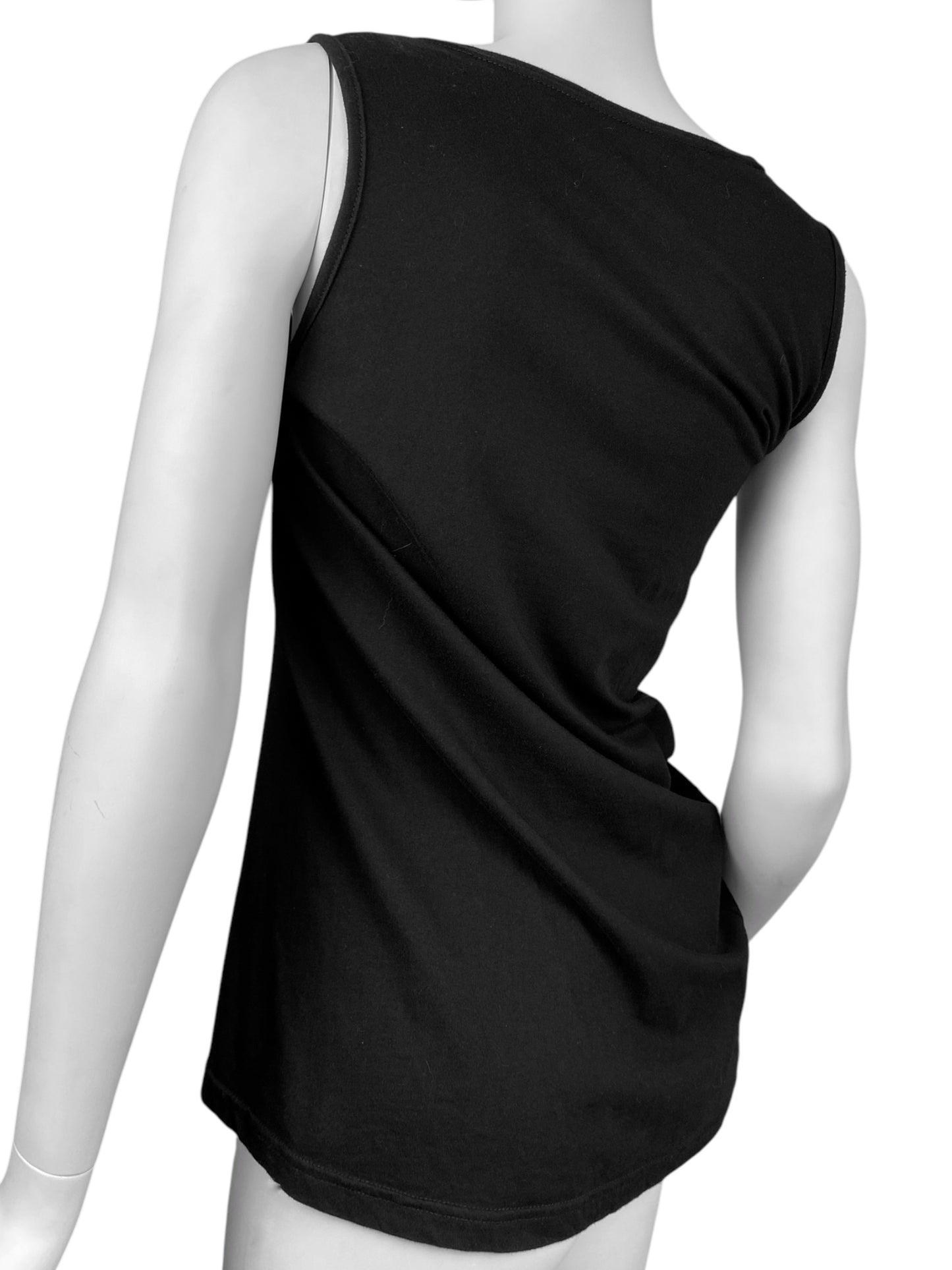 CORA KEMPERMAN 2000s BLACK ASYMMETRICAL DRAPED TANK TOP